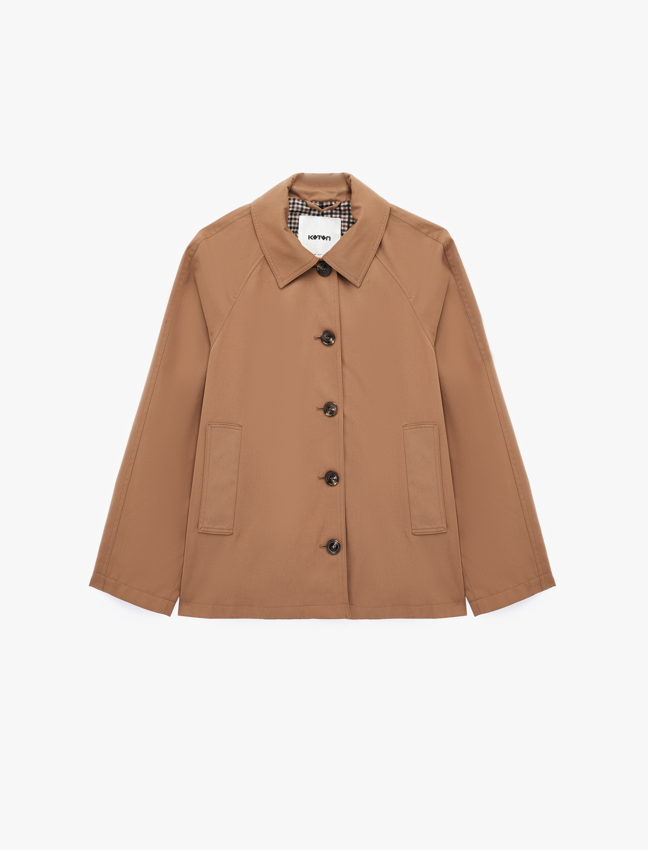   Cepli Uzun Kollu Düğmeli Kısa Gabardin Trençkot