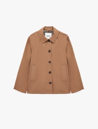 Cepli Uzun Kollu Düğmeli Kısa Gabardin Trençkot