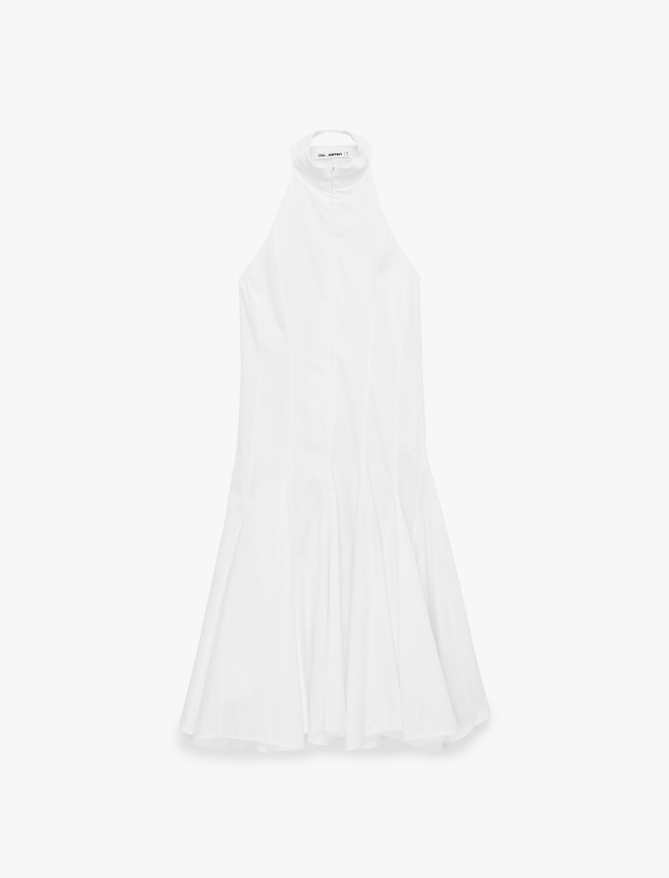  Pamuklu Kolsuz Volanlı Bol Kesim Poplin Halter Yaka Midi Elbise