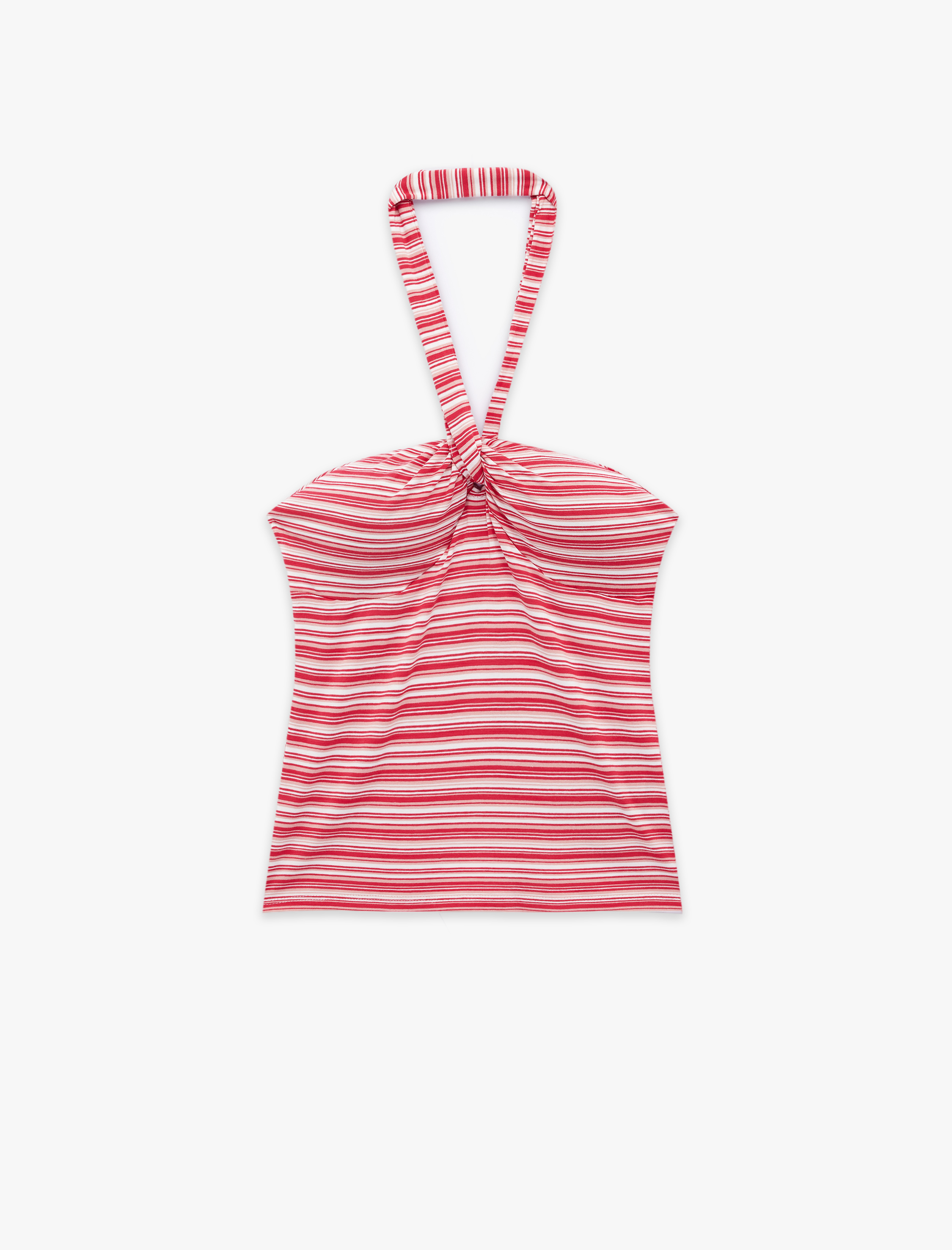   Koton X Sibil Çetinkaya - Viskon Kumaş Slim Fit Çizgili Halter Yaka Top