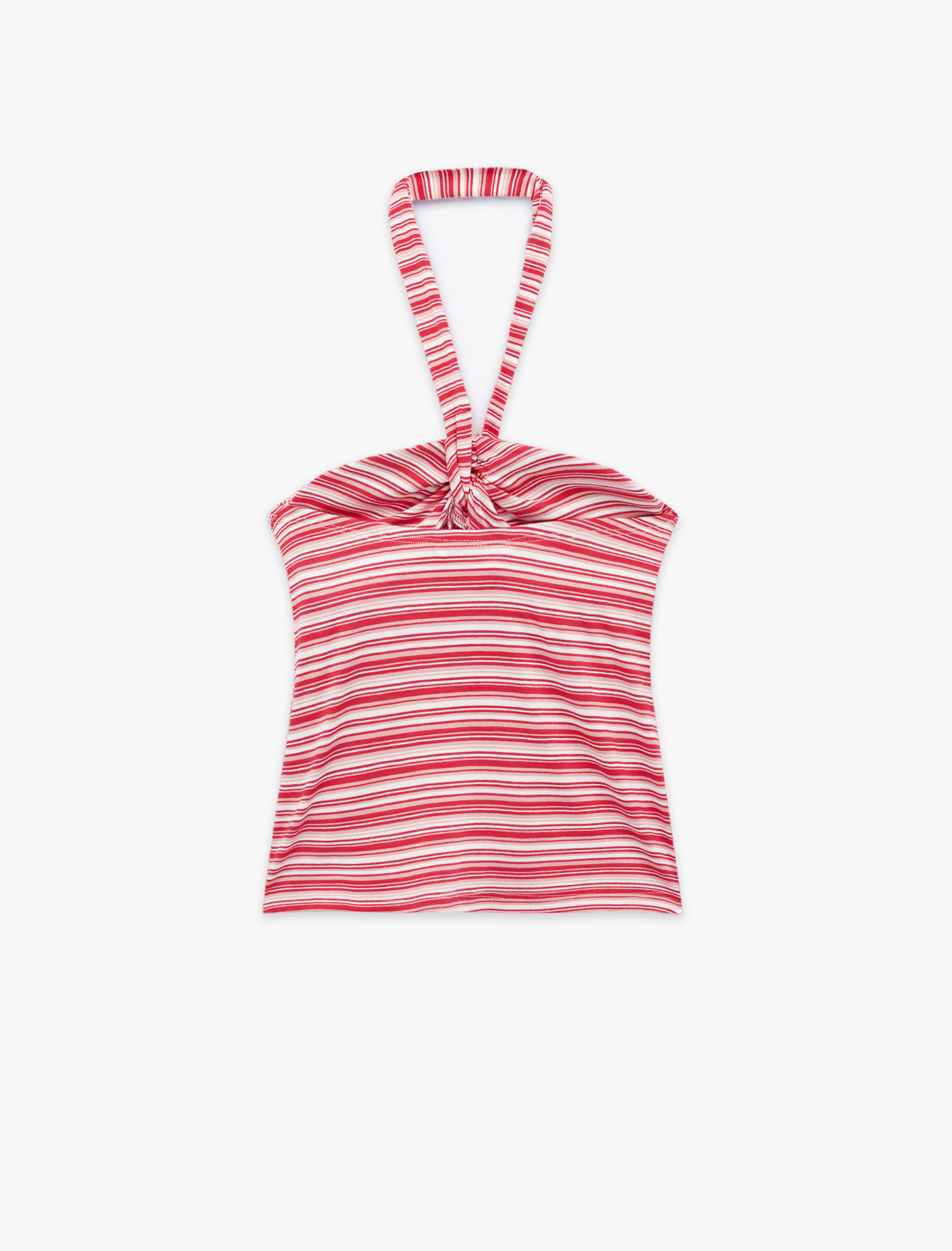  Koton X Sibil Çetinkaya - Viskon Kumaş Slim Fit Çizgili Halter Yaka Top