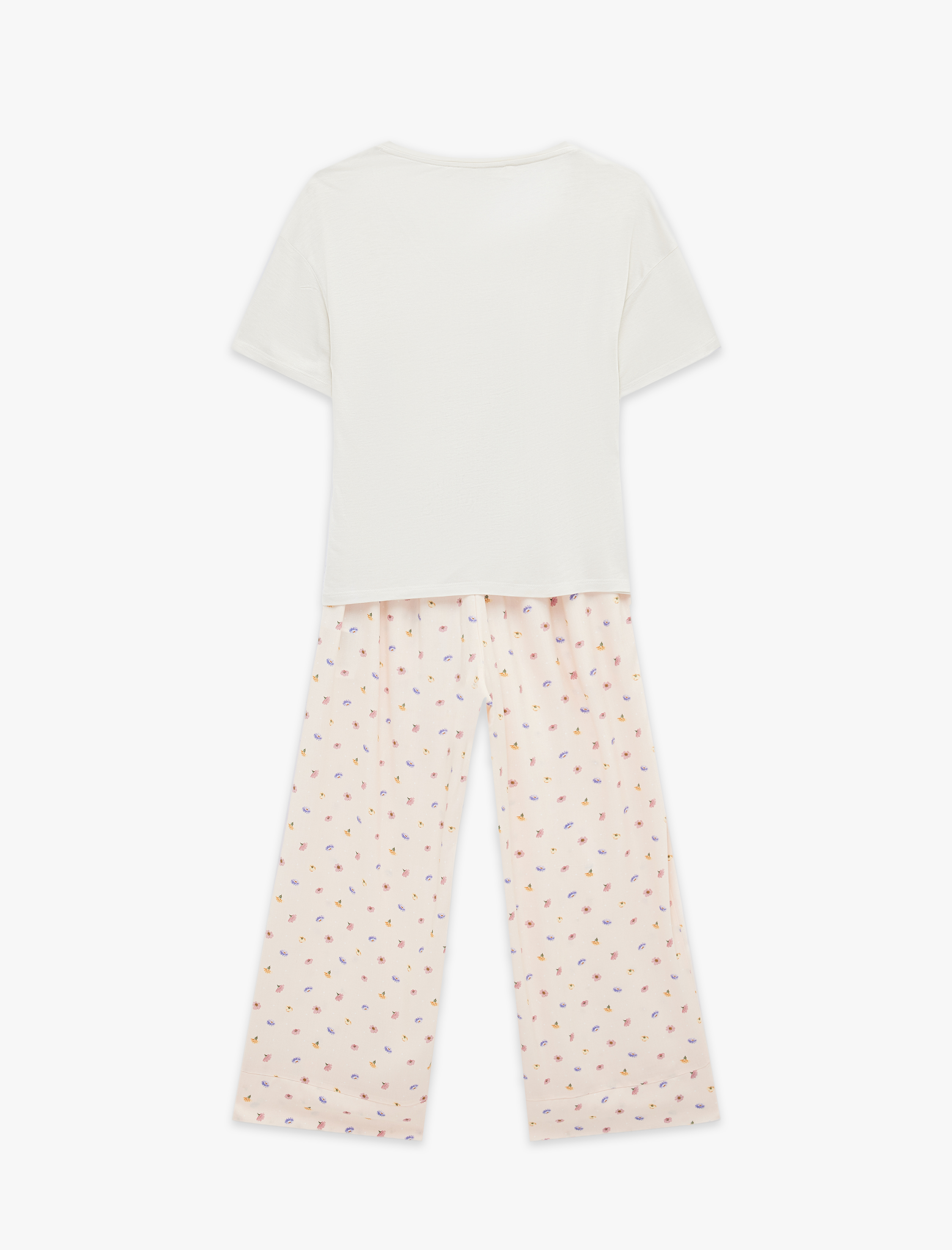   Viskon Kumaş Bisiklet Yaka Çiçek Baskılı Kısa Kollu Pijama Seti