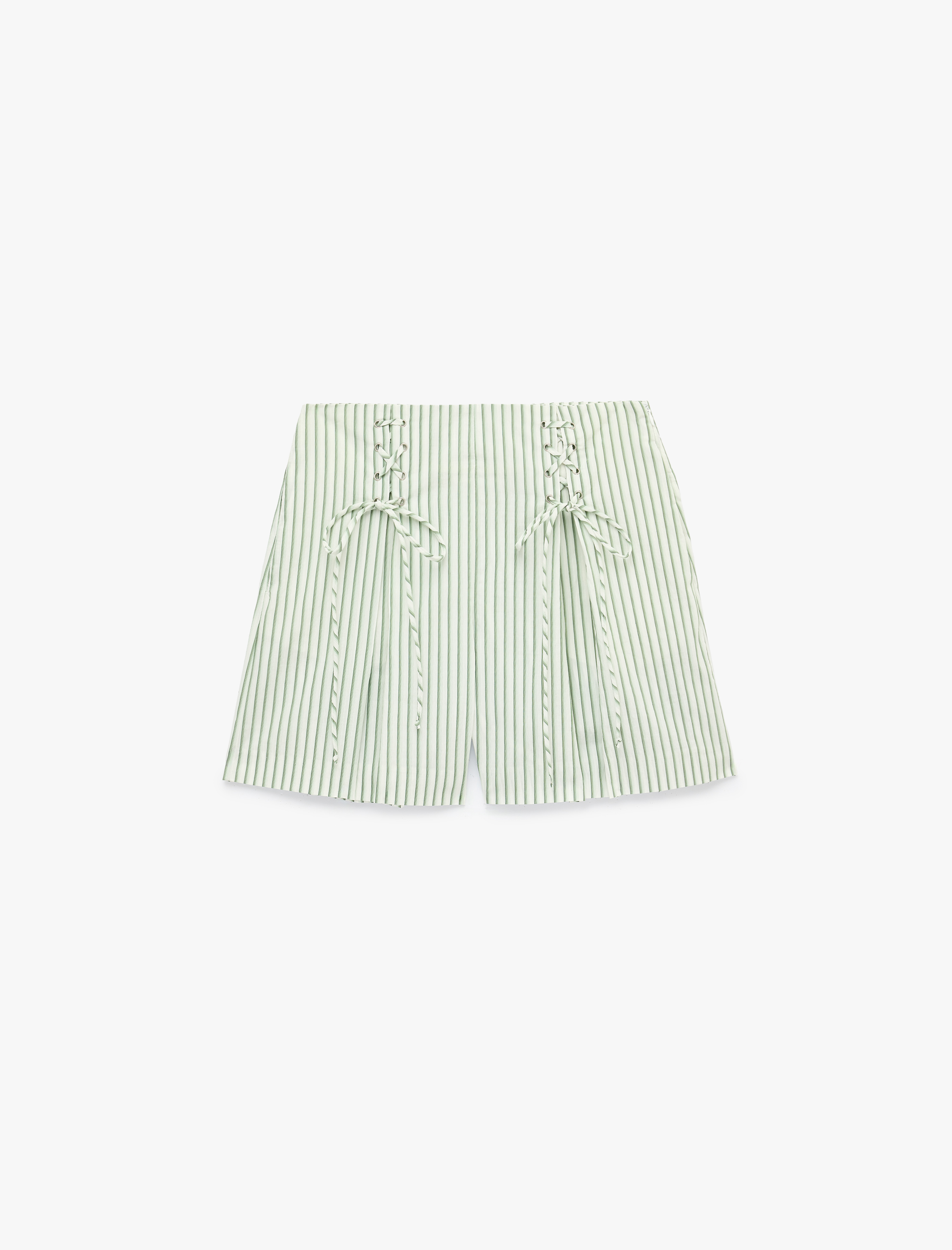   Koton X Sibil Çetinkaya - Slim Fit Çapraz Bağlama Detaylı Fiyonklu Çizgili Poplin Mini Mikro Şort