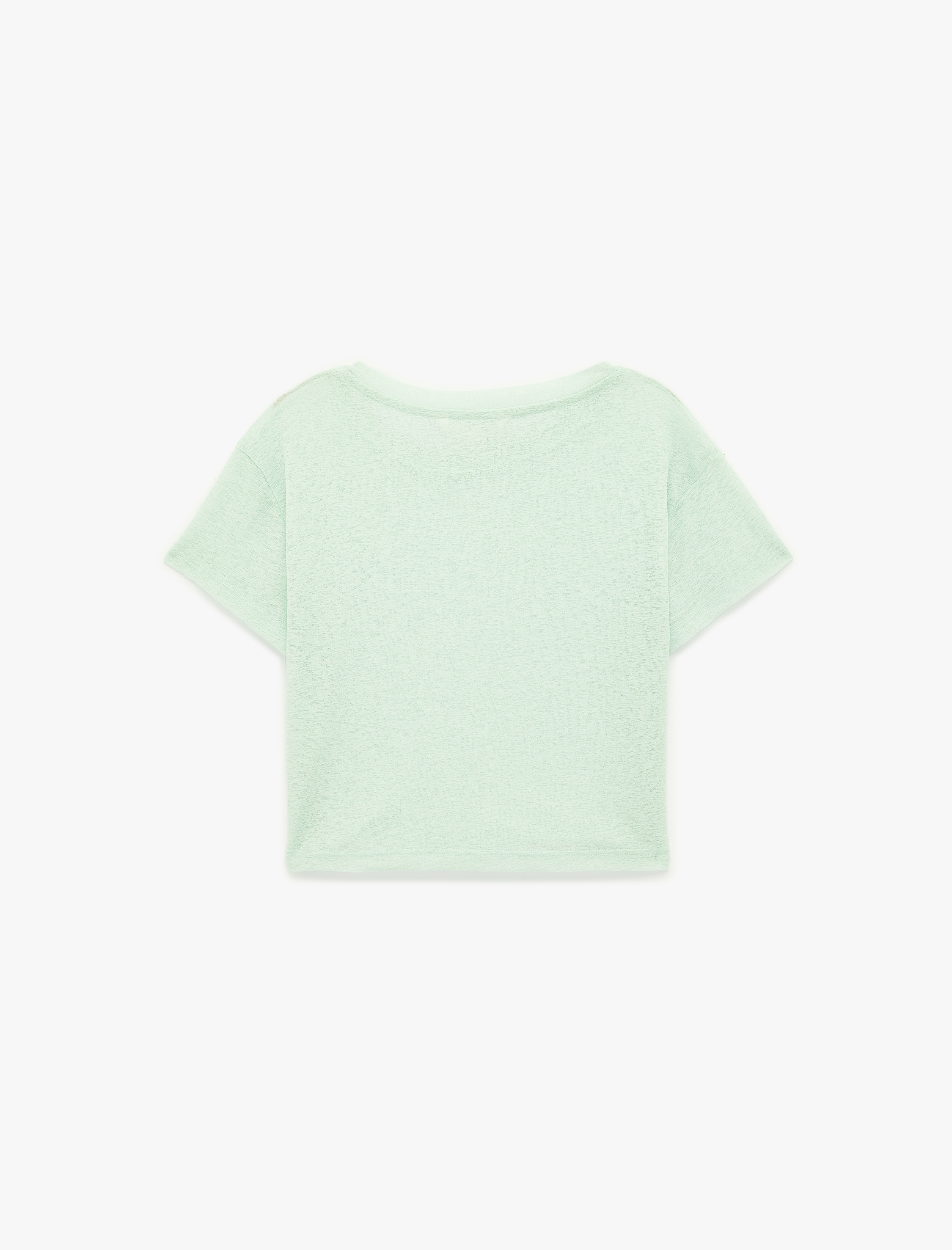   Koton X Sibil Çetinkaya - Yarı Transparan Slim Fit Kısa Kollu Bisiklet Yaka Tişört