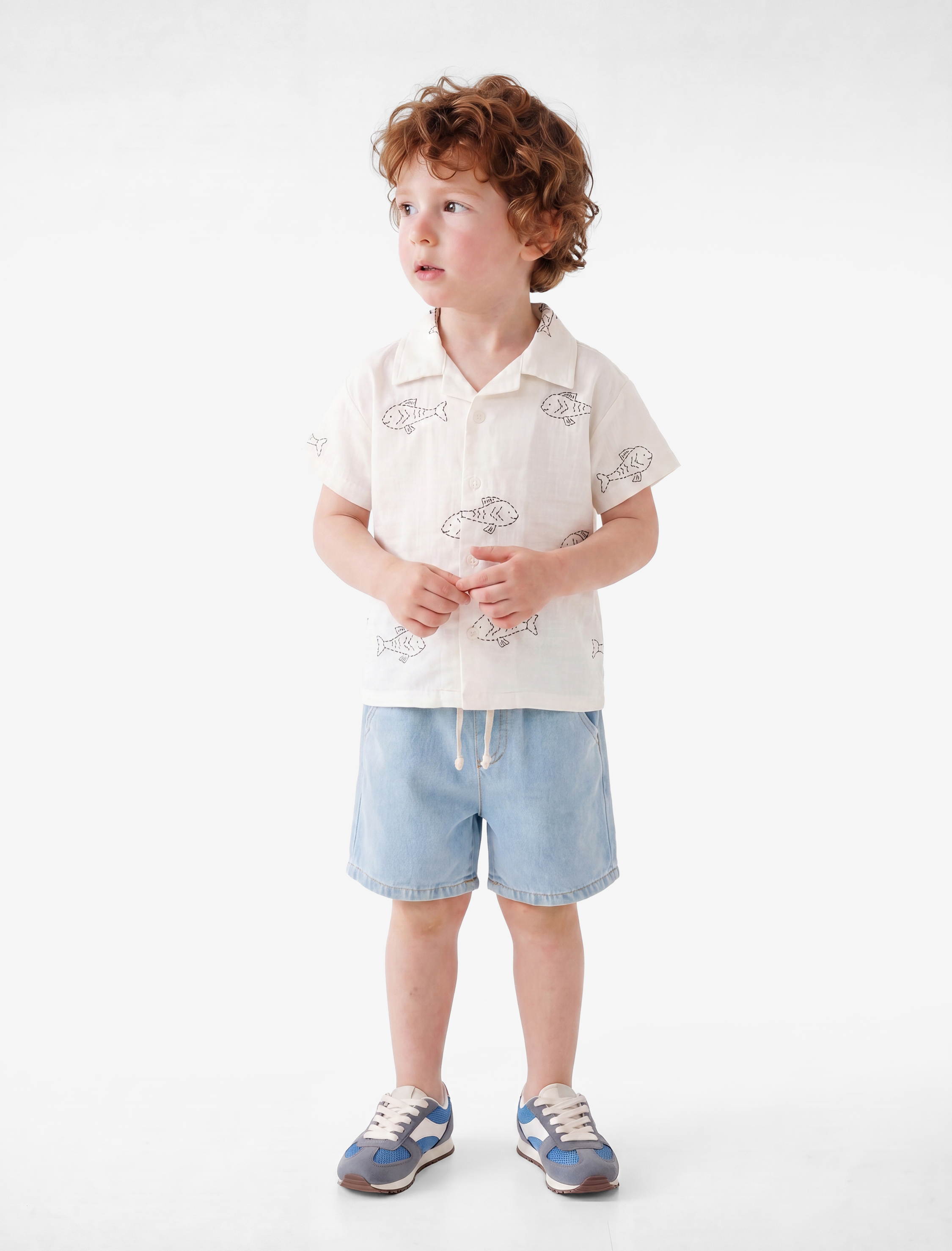  Erkek Bebek Pamuklu Cepli Beli Bağcıklı Denim Şort