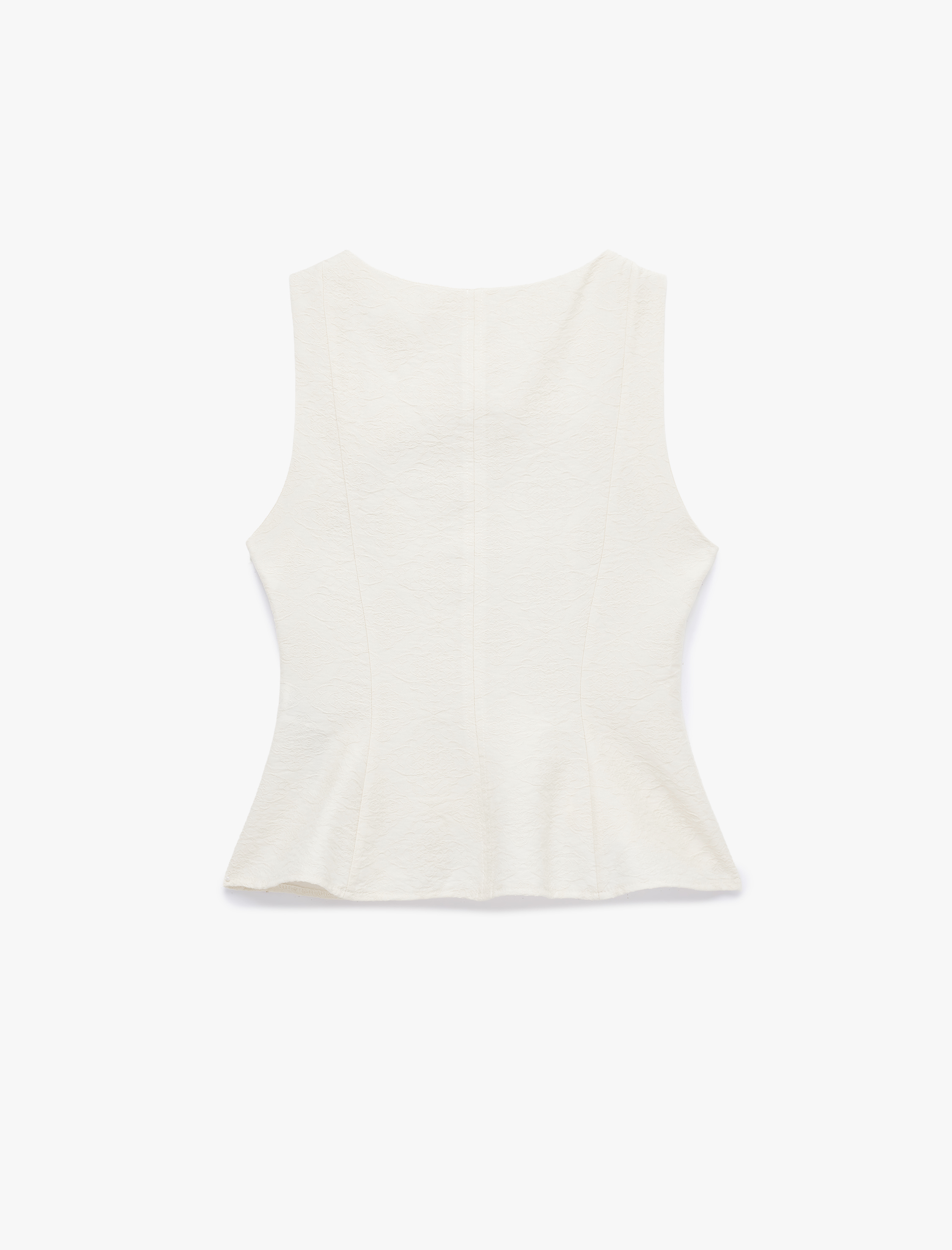   Viskon Kumaş Floral Dokulu Kolsuz Bisiklet Yaka Peplum Bluz