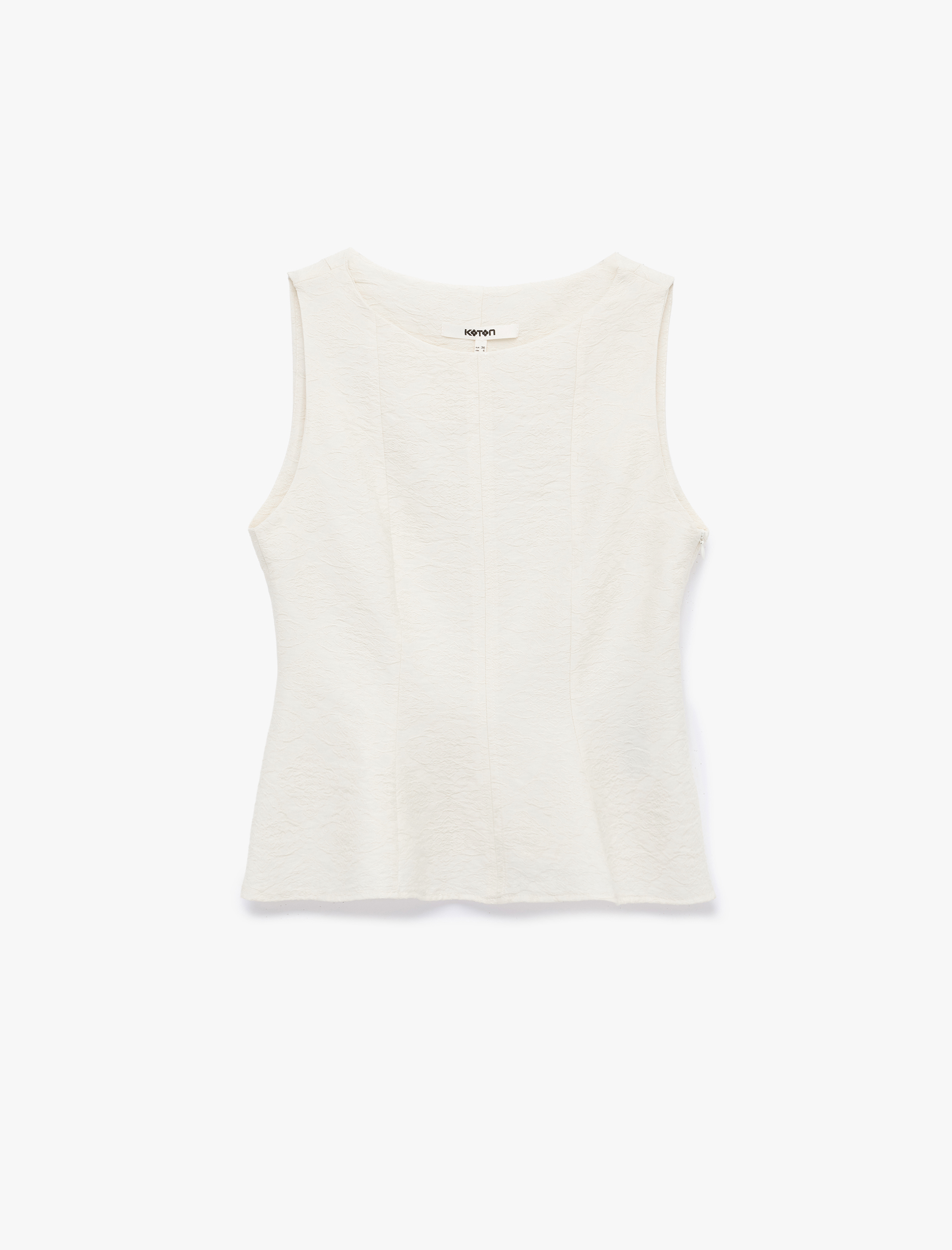   Viskon Kumaş Floral Dokulu Kolsuz Bisiklet Yaka Peplum Bluz