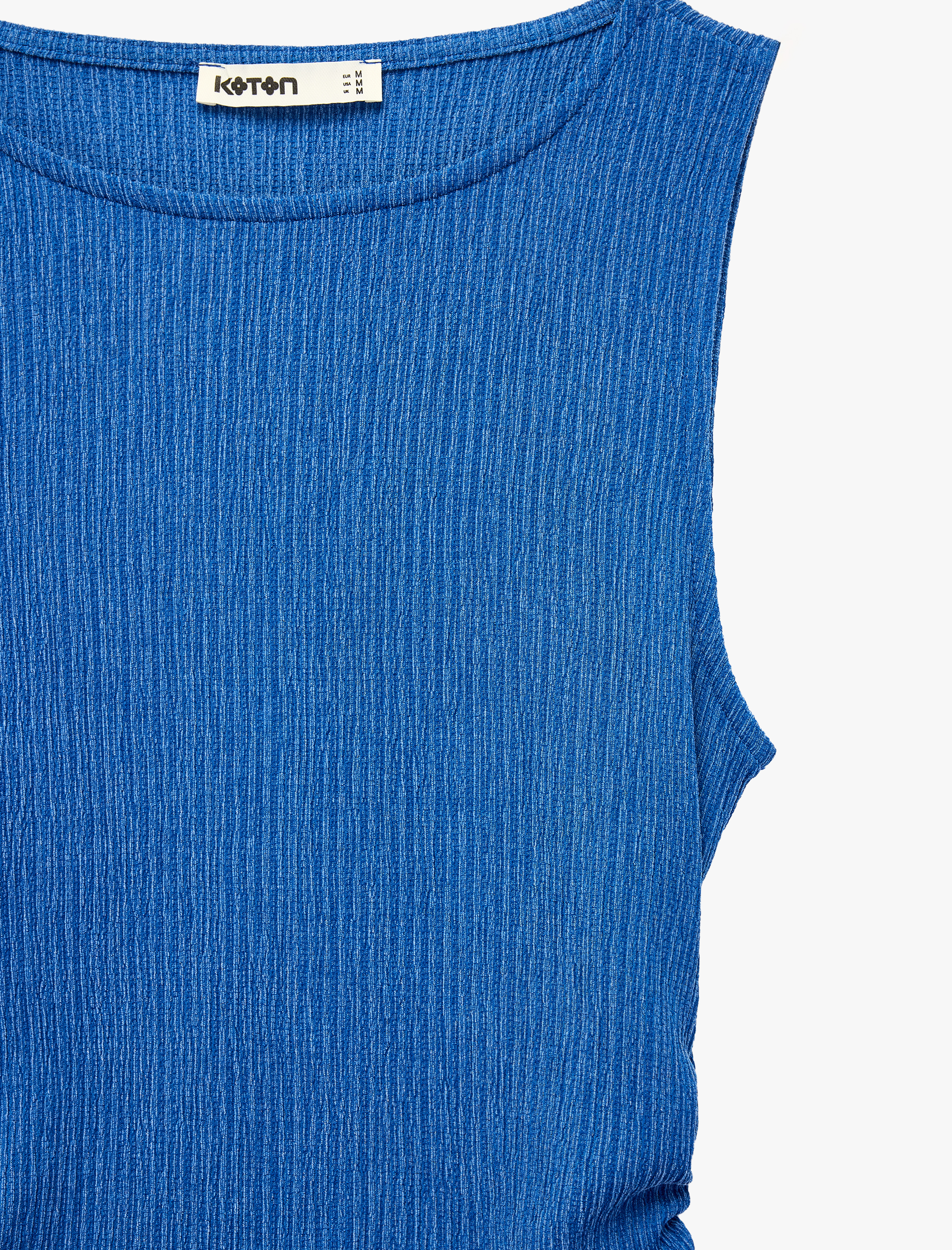  Drape Detaylı Bisiklet Yaka Kolsuz Dokulu Kobalt Mavi Bodycon Elbise