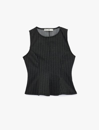 Viskon Karışımlı Slim Fit Bisiklet Yaka Çizgili Kolsuz Korse Görünümlü Bluz