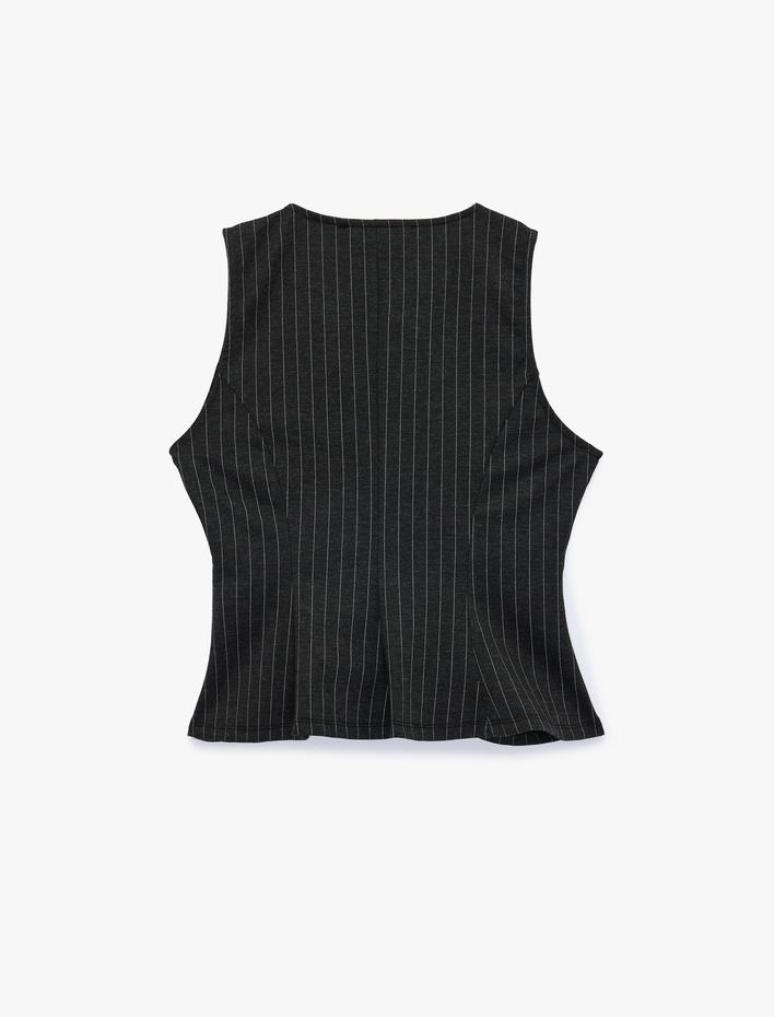  Viskon Karışımlı Slim Fit Bisiklet Yaka Çizgili Kolsuz Korse Görünümlü Bluz