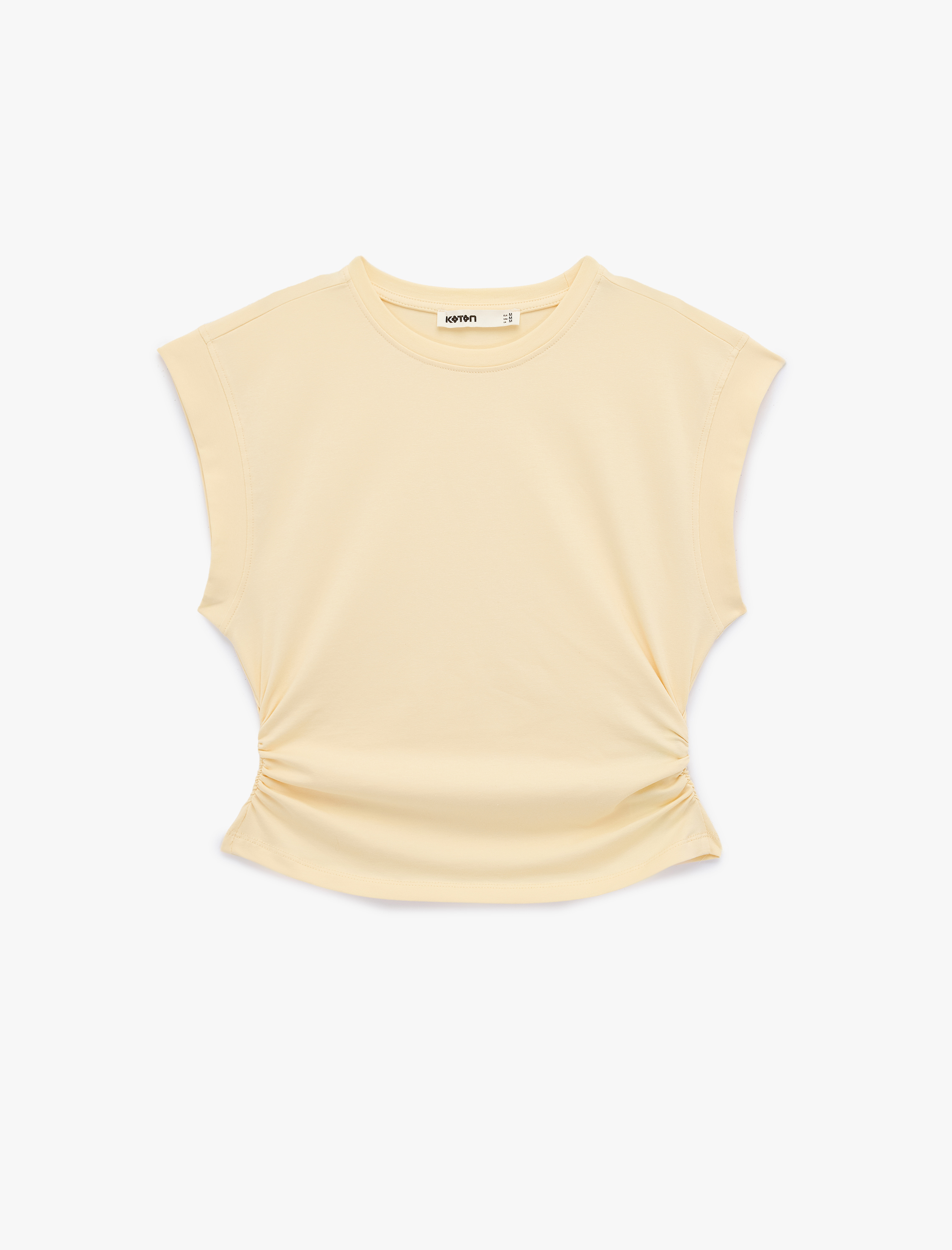   Regular Fit Pamuklu Bisiklet Yaka Kolsuz Drape Detaylı Tişört