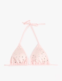 Koton X Sibil Çetinkaya - Boyundan Bağlamalı Taş Detaylı Üçgen Bikini Üstü