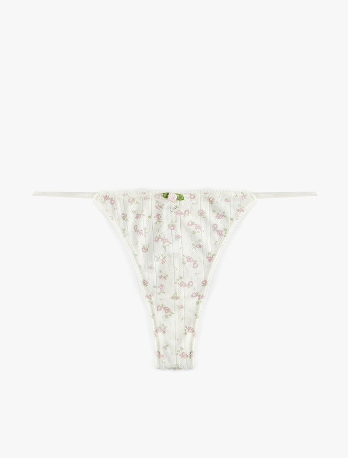  Pamuklu Dokulu Çiçekli String Külot