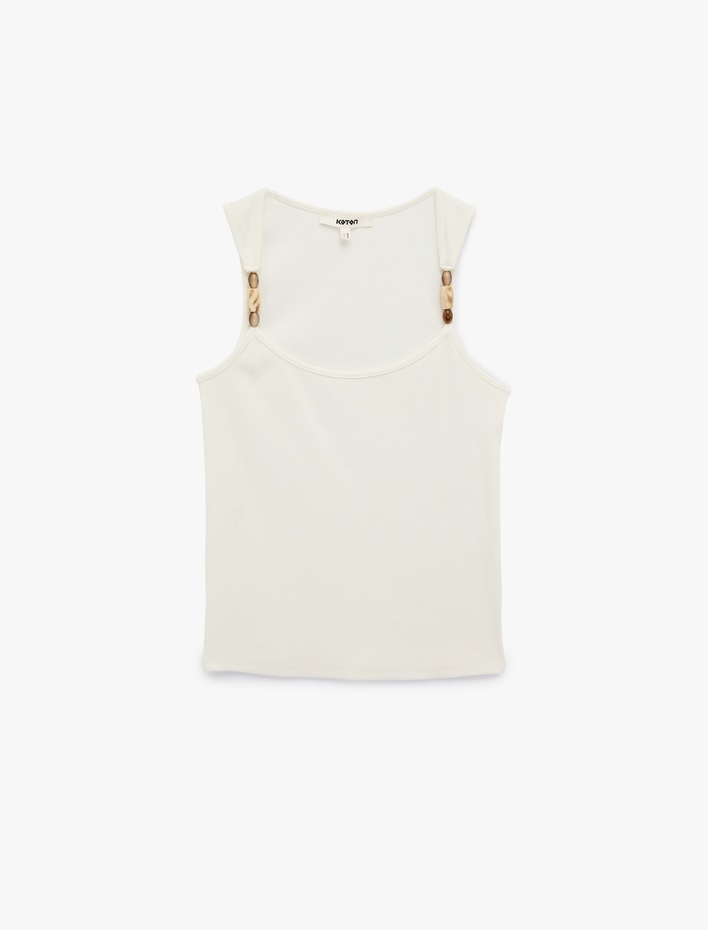  Koton X Şahika Ercümen - Slim Fit Kolsuz U Yaka Boncuk Detaylı Top
