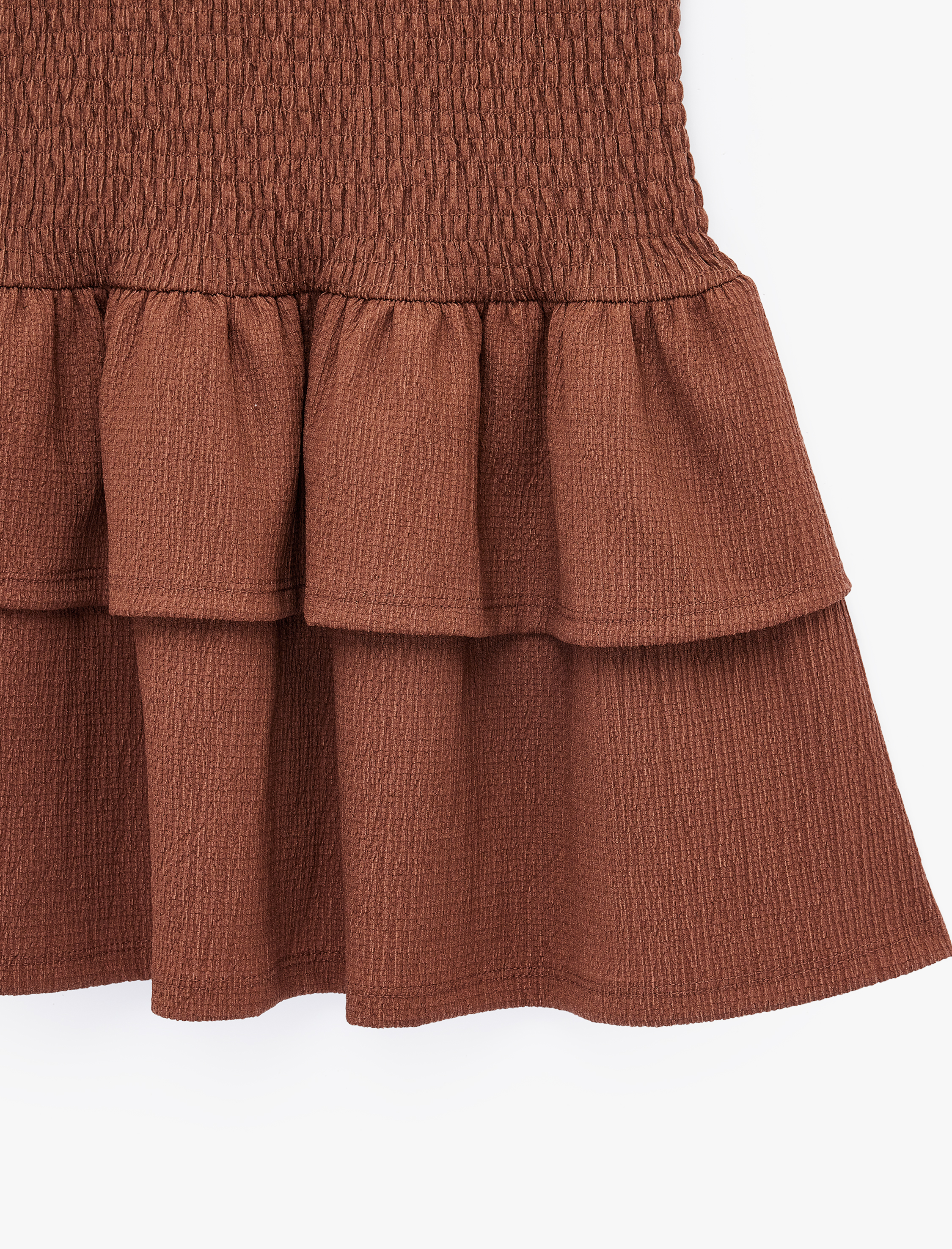   Bürümcük Kumaş Katlı Volanlı Slim Fit Gipeli Straplez Mini Elbise