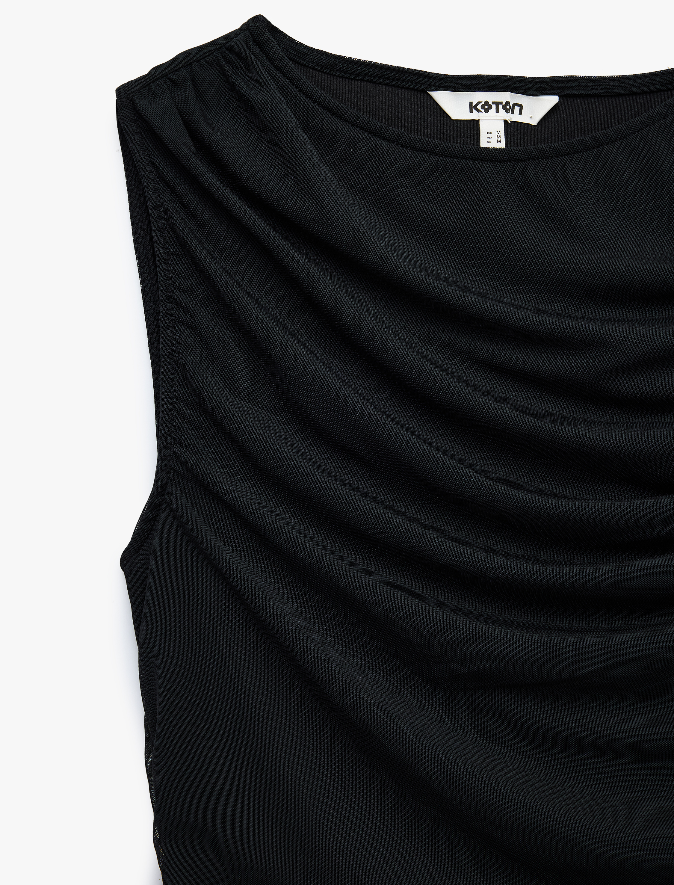   Skinny Fit Bisiklet Yaka Drapeli Kolsuz Tül Bluz