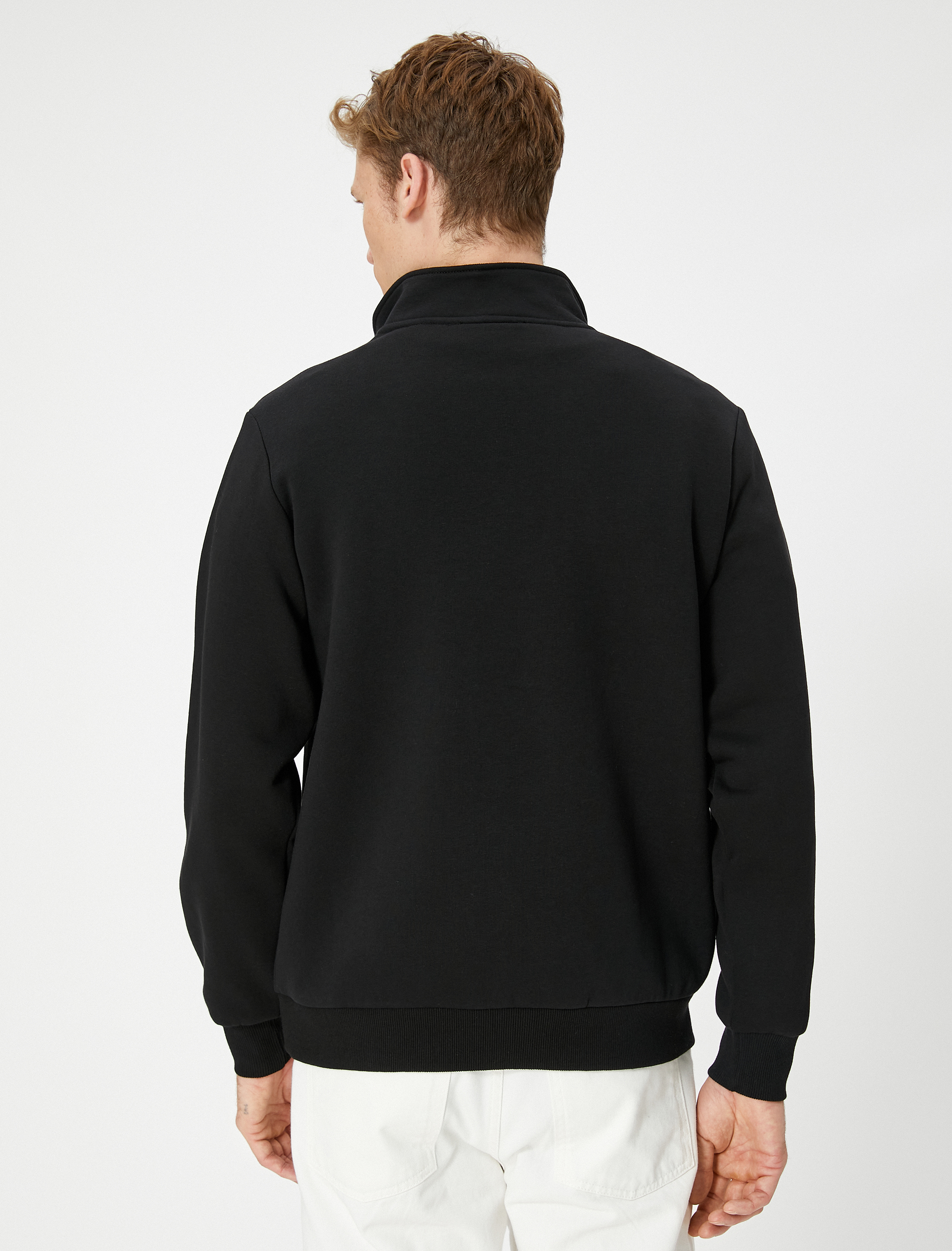   Yarım Fermuarlı Sweatshirt Dik Yaka Uzun Kollu Şardonlu