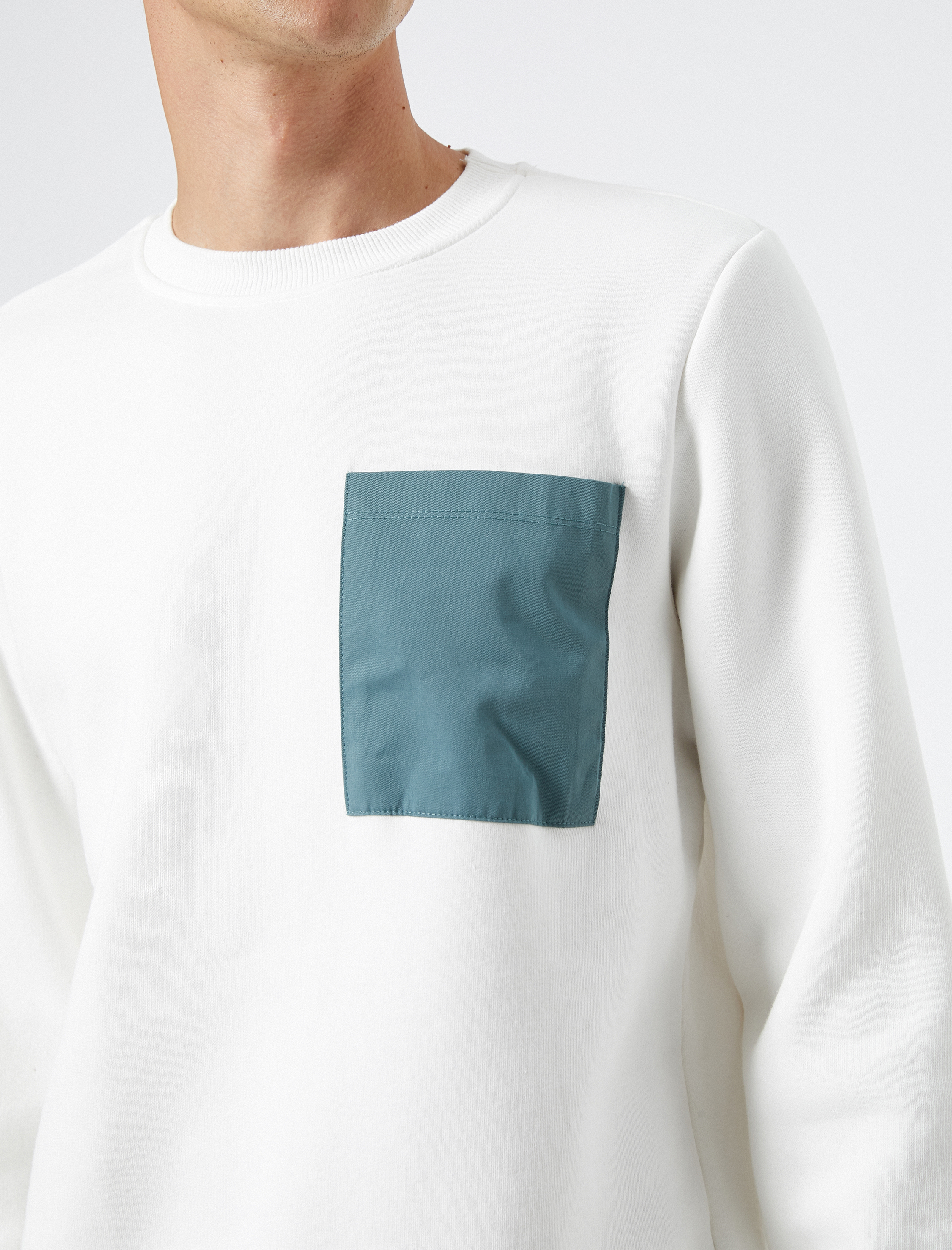   Bisiklet Yaka Sweatshirt Cep Detaylı Ribanalı Uzun Kollu Şardonlu