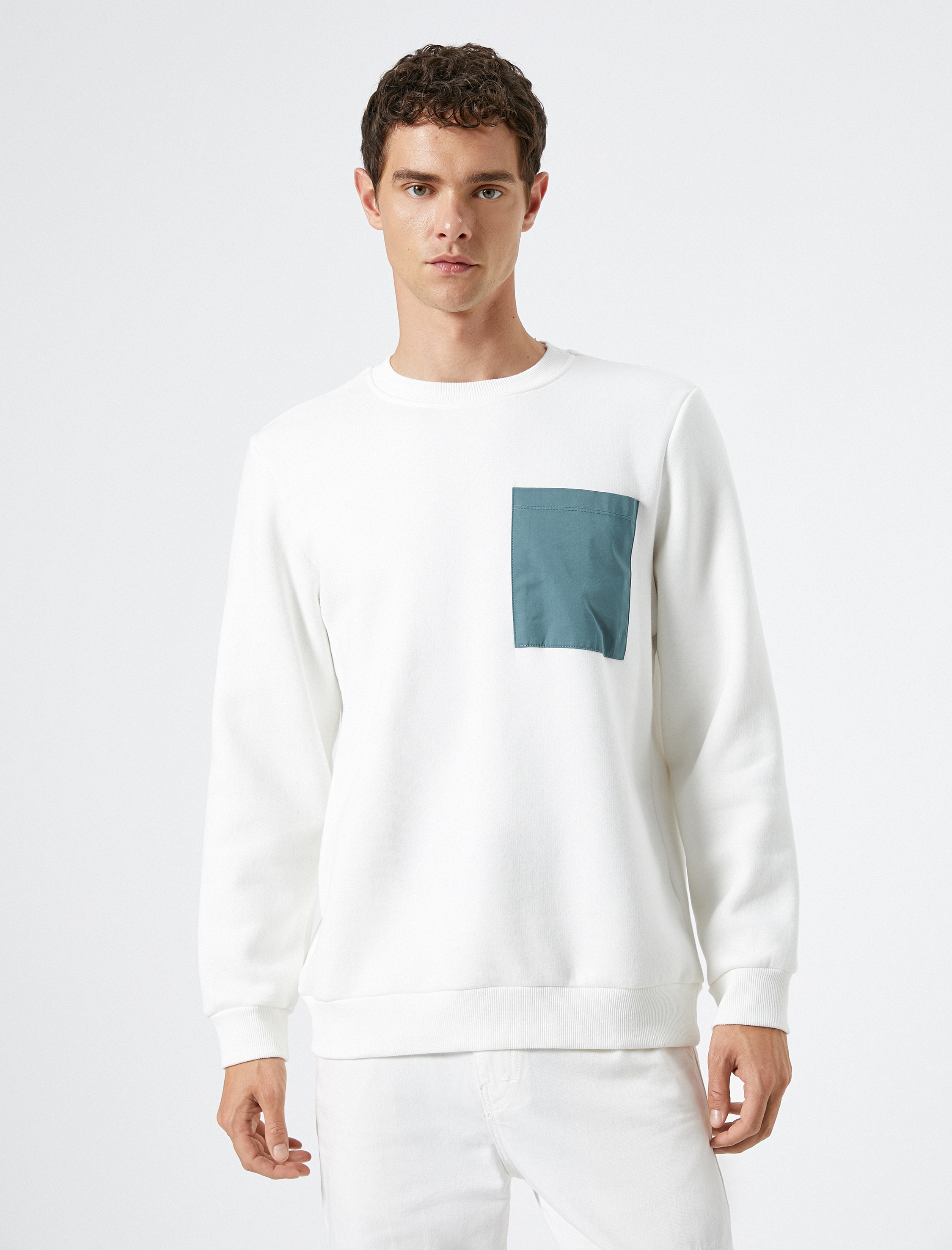   Bisiklet Yaka Sweatshirt Cep Detaylı Ribanalı Uzun Kollu Şardonlu