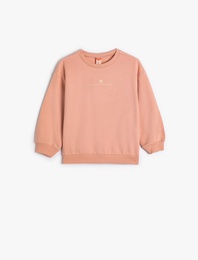 Sweatshirt Uzun Kollu Bisiklet Yaka Baskı Detaylı Şardonlu Pamuklu
