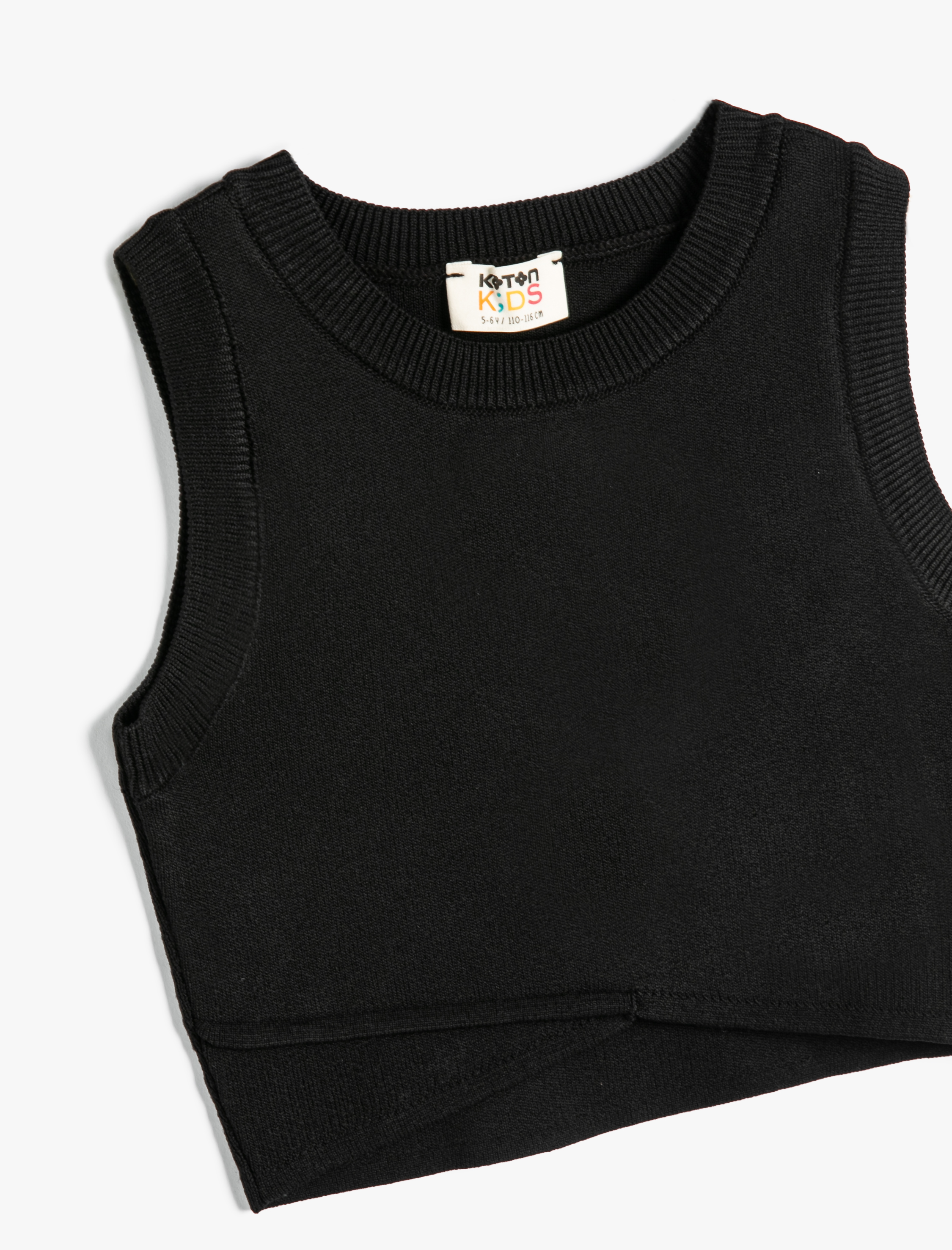  Kız Çocuk Crop Triko Atlet Halter Yaka Dar Kalıp Asimetrik Kesim