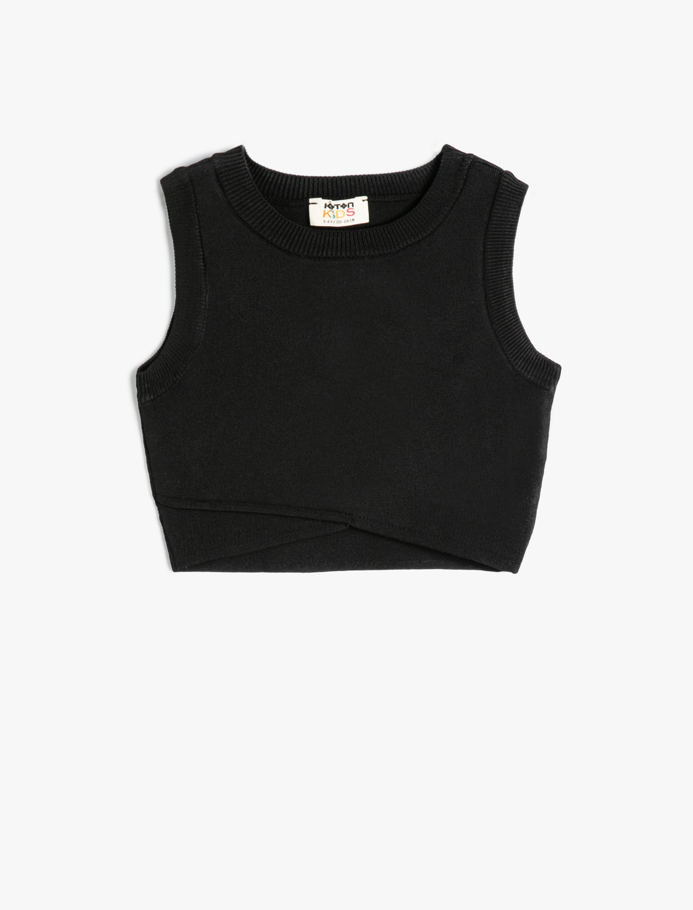  Kız Çocuk Crop Triko Atlet Halter Yaka Dar Kalıp Asimetrik Kesim