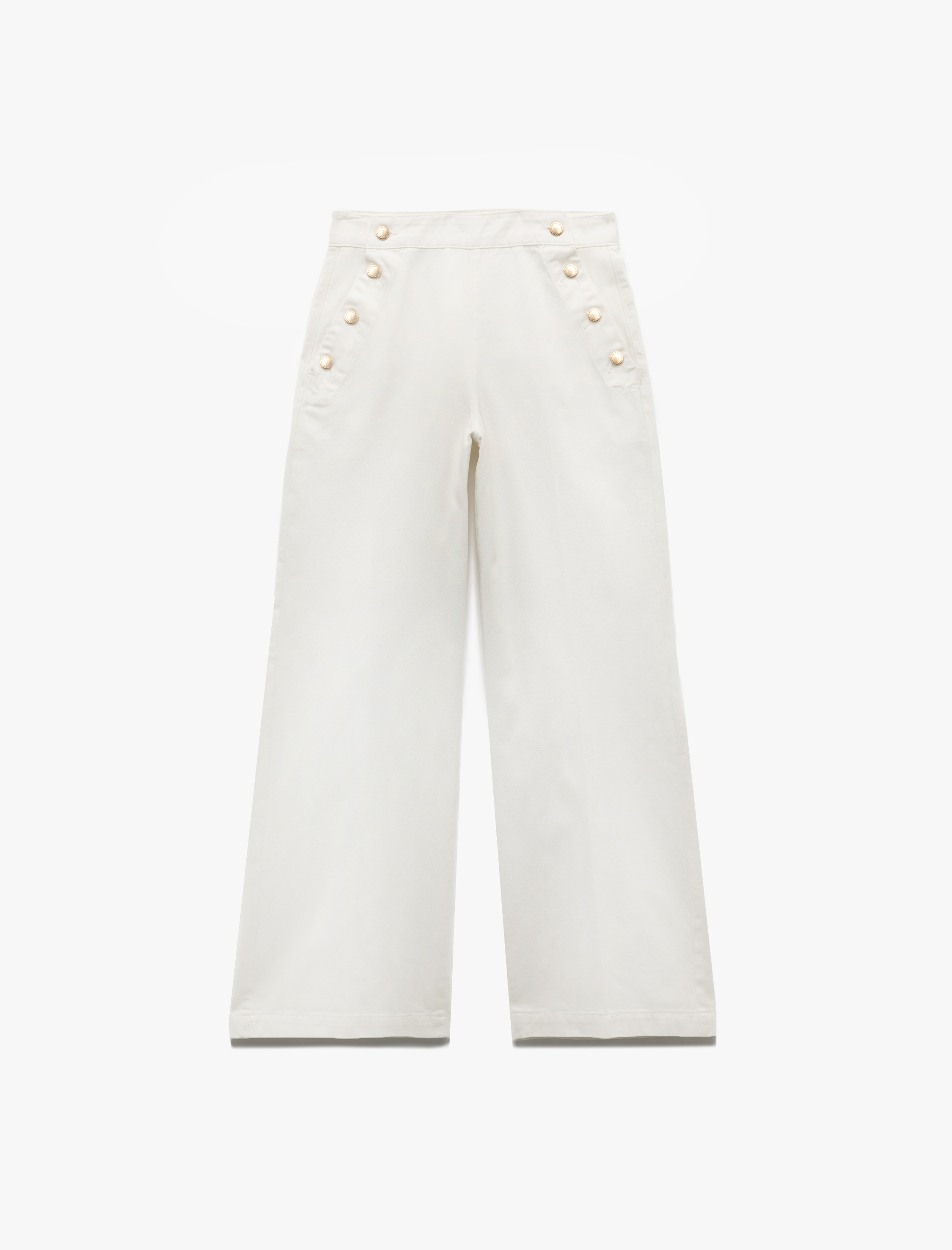  Yüksek Bel Pamuklu Rahat Kalıp Düğme Detaylı Geniş Paça Pantolon - Wide Leg Jean