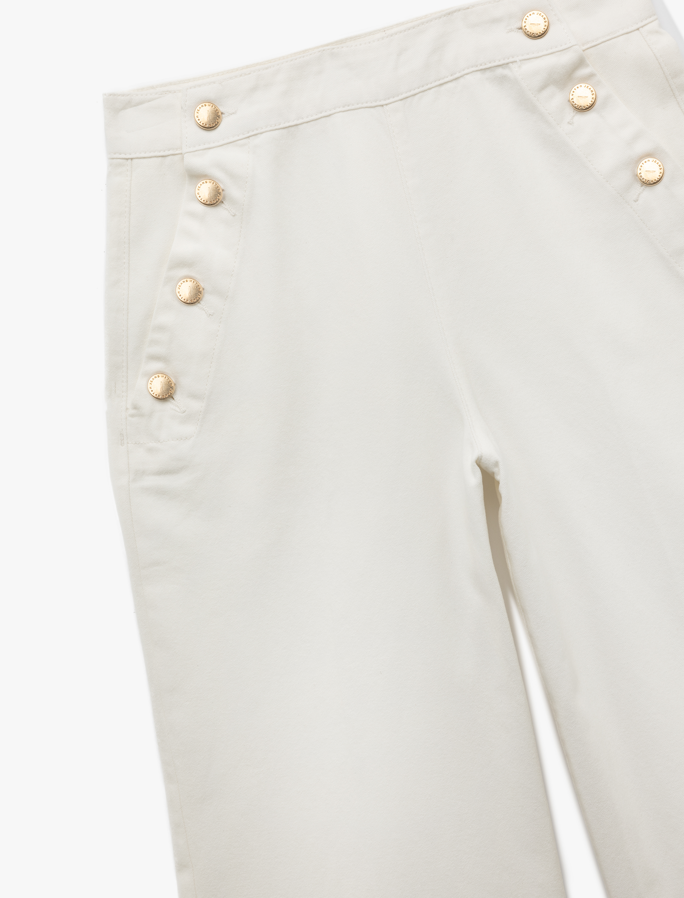   Yüksek Bel Pamuklu Rahat Kalıp Düğme Detaylı Geniş Paça Pantolon - Wide Leg Jean