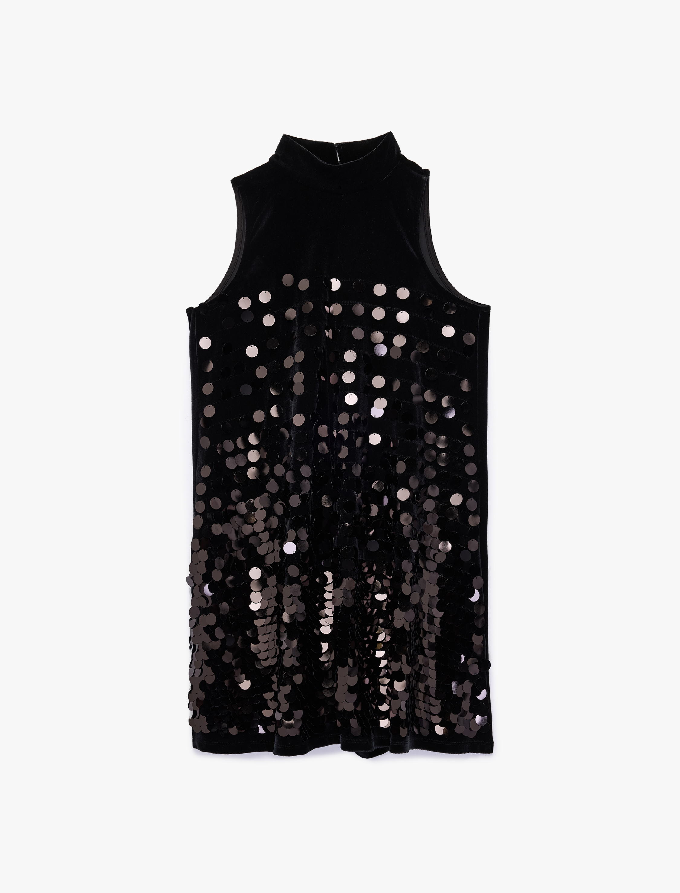  Kolsuz Pul Payet İşlemeli Mini Halter Yaka Kadife Elbise