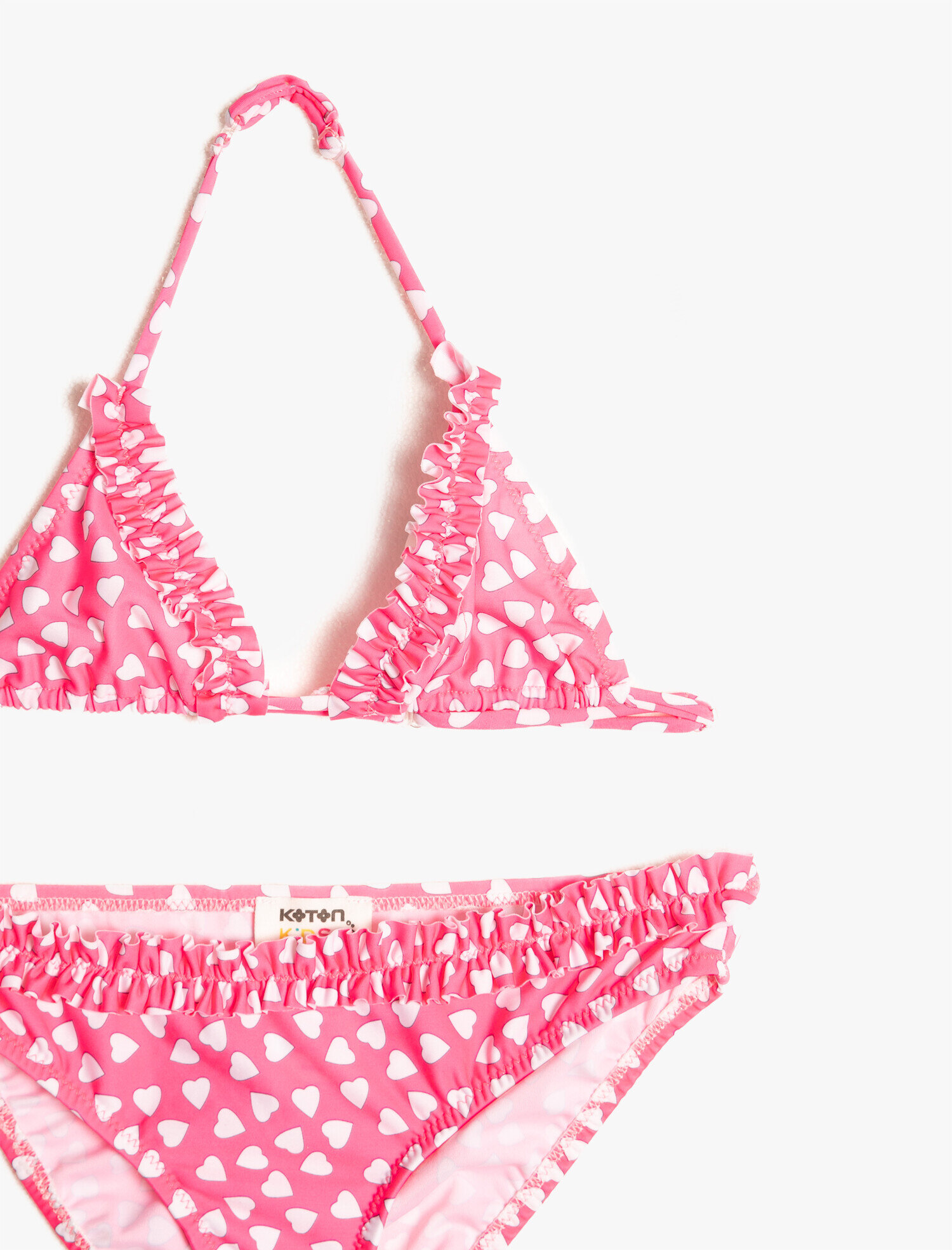 Kız Çocuk Bikini Takımı Puantiyeli Fırfırlı Boyundan İnce Askılı