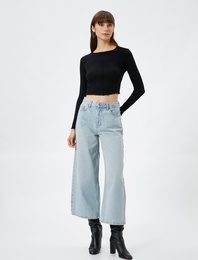 Crop İspanyol Paça Kot Pantolon Yüksek Bel - Sandra Jean