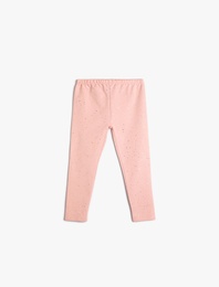 Tayt Parlak Baskı Detaylı Beli Lastikli Pamuklu