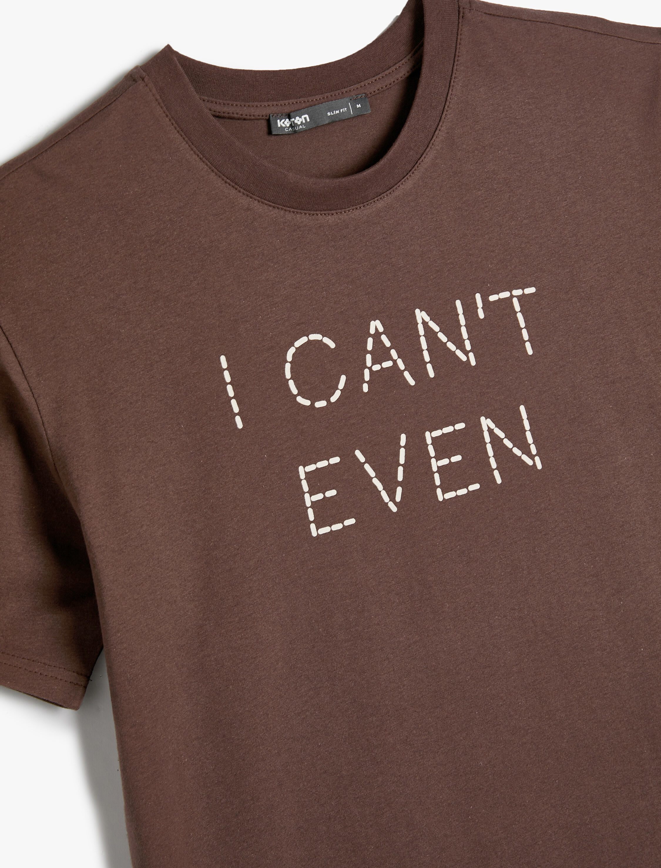   Slogan İşlemeli Tişört Slim Fit Bisiklet Yaka Kısa Kollu Pamuklu