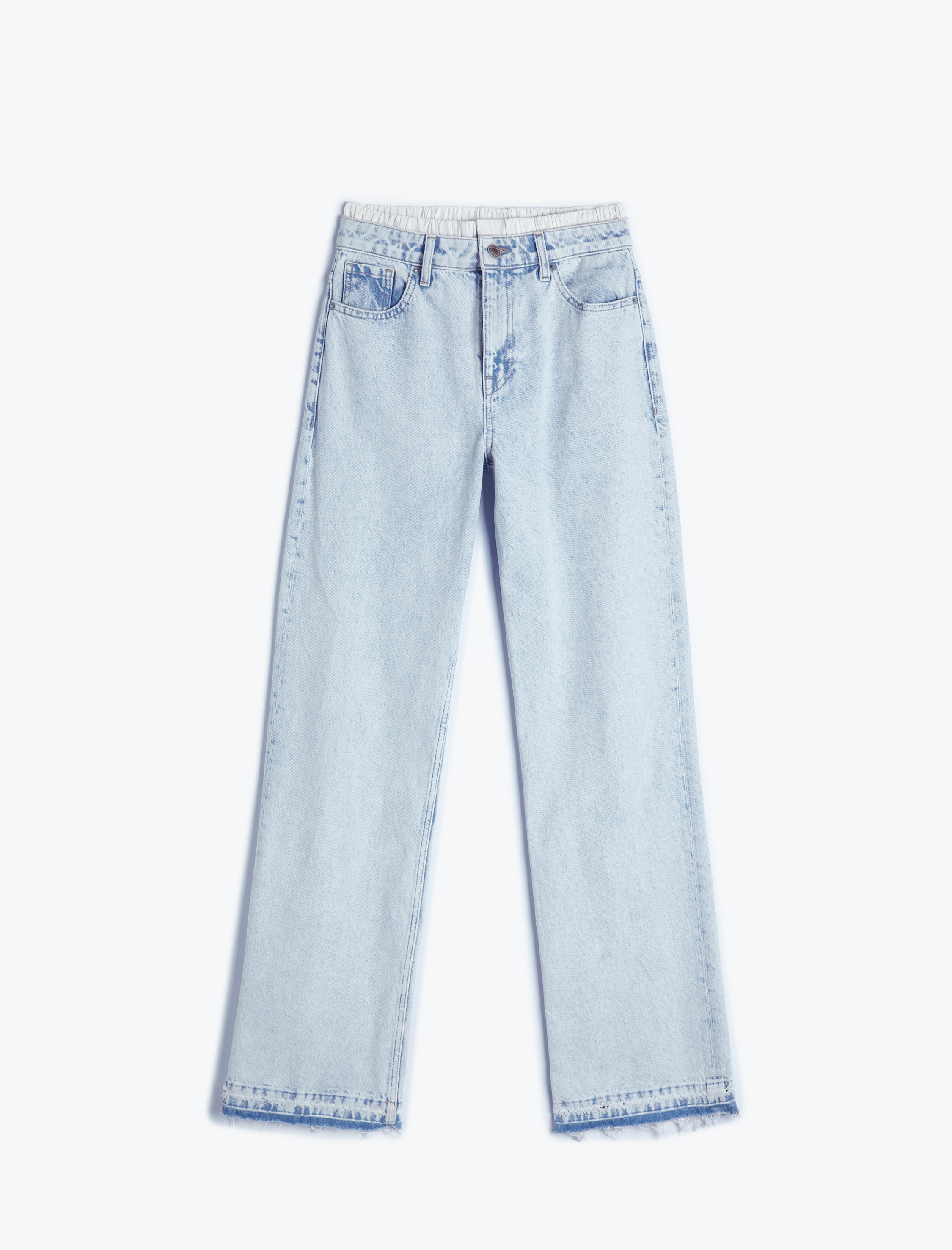   Düz Paça Çift Bel Bantlı Kot Pantolon  Cepli Pamuklu - Nora Straight Jeans