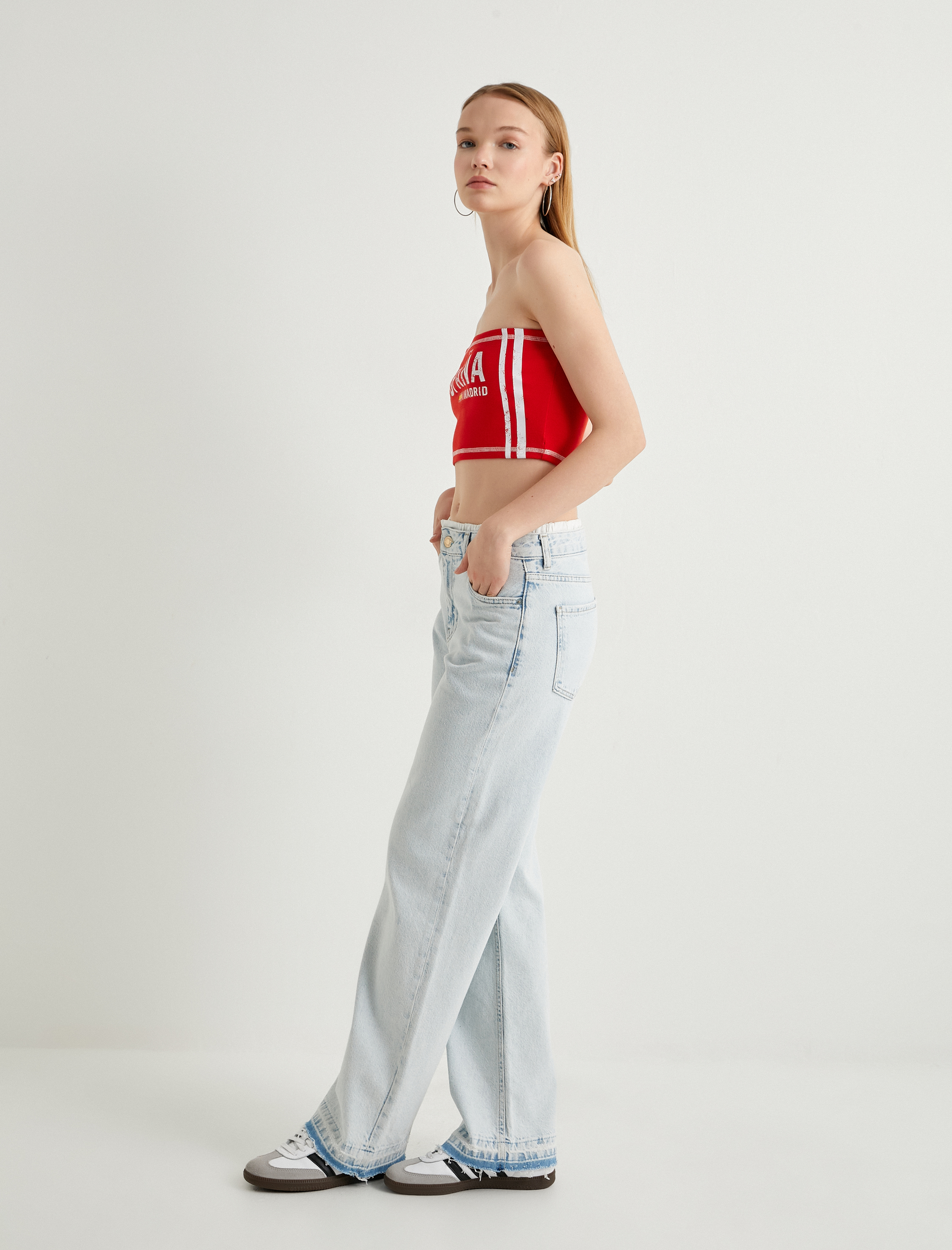   Düz Paça Çift Bel Bantlı Kot Pantolon  Cepli Pamuklu - Nora Straight Jeans