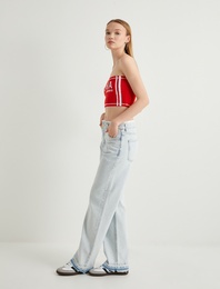 Düz Paça Çift Bel Bantlı Kot Pantolon  Cepli Pamuklu - Nora Straight Jeans
