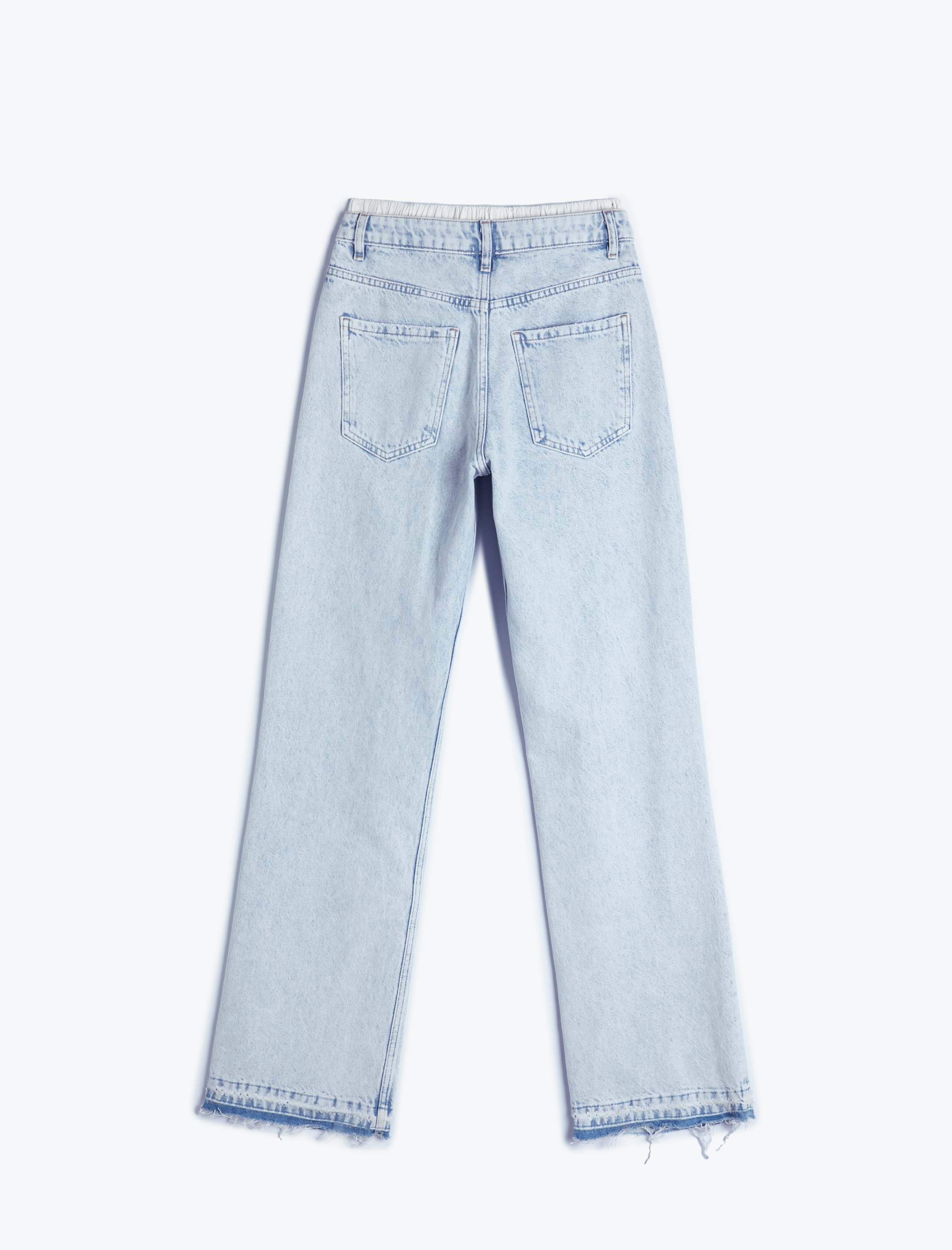   Düz Paça Çift Bel Bantlı Kot Pantolon  Cepli Pamuklu - Nora Straight Jeans