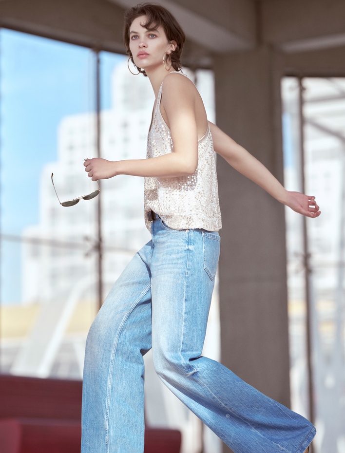  Düz Bol Paça Düşük Bel Kot Pantolon Cepli Pamuklu - Loose Straight Jeans