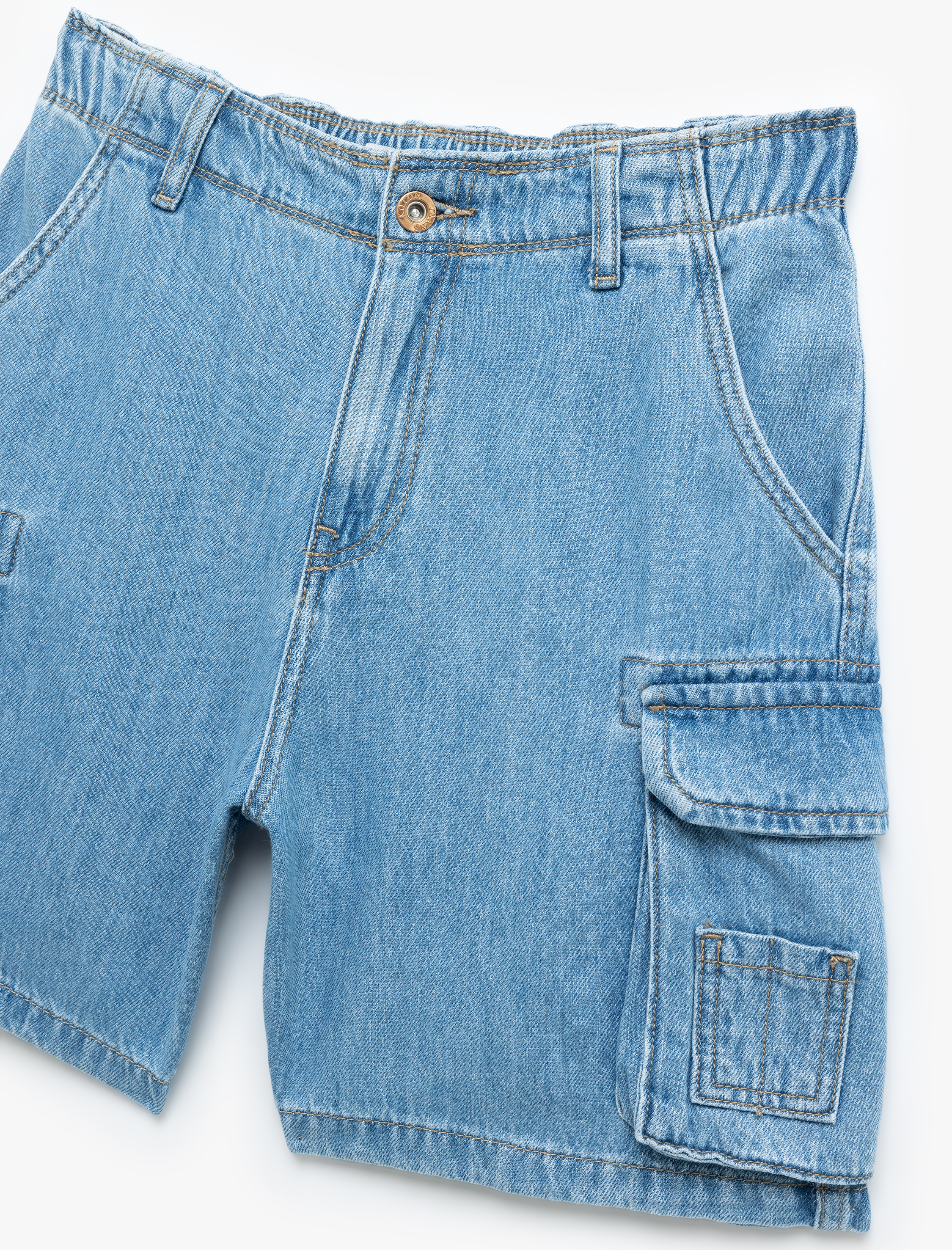   Denim Kargo Bermuda Şort Cepli Standart Bel