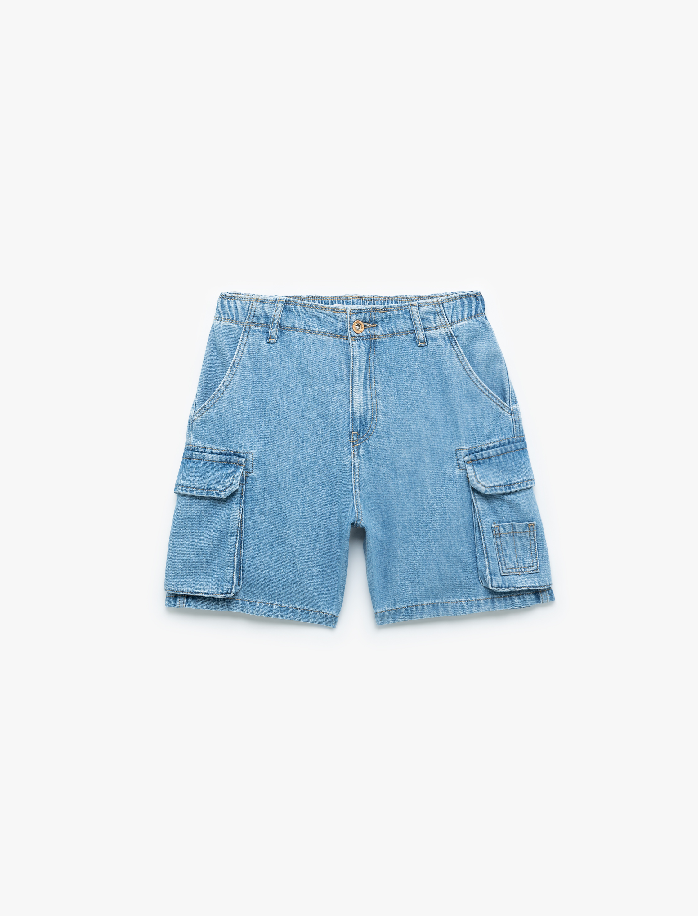   Denim Kargo Bermuda Şort Cepli Standart Bel