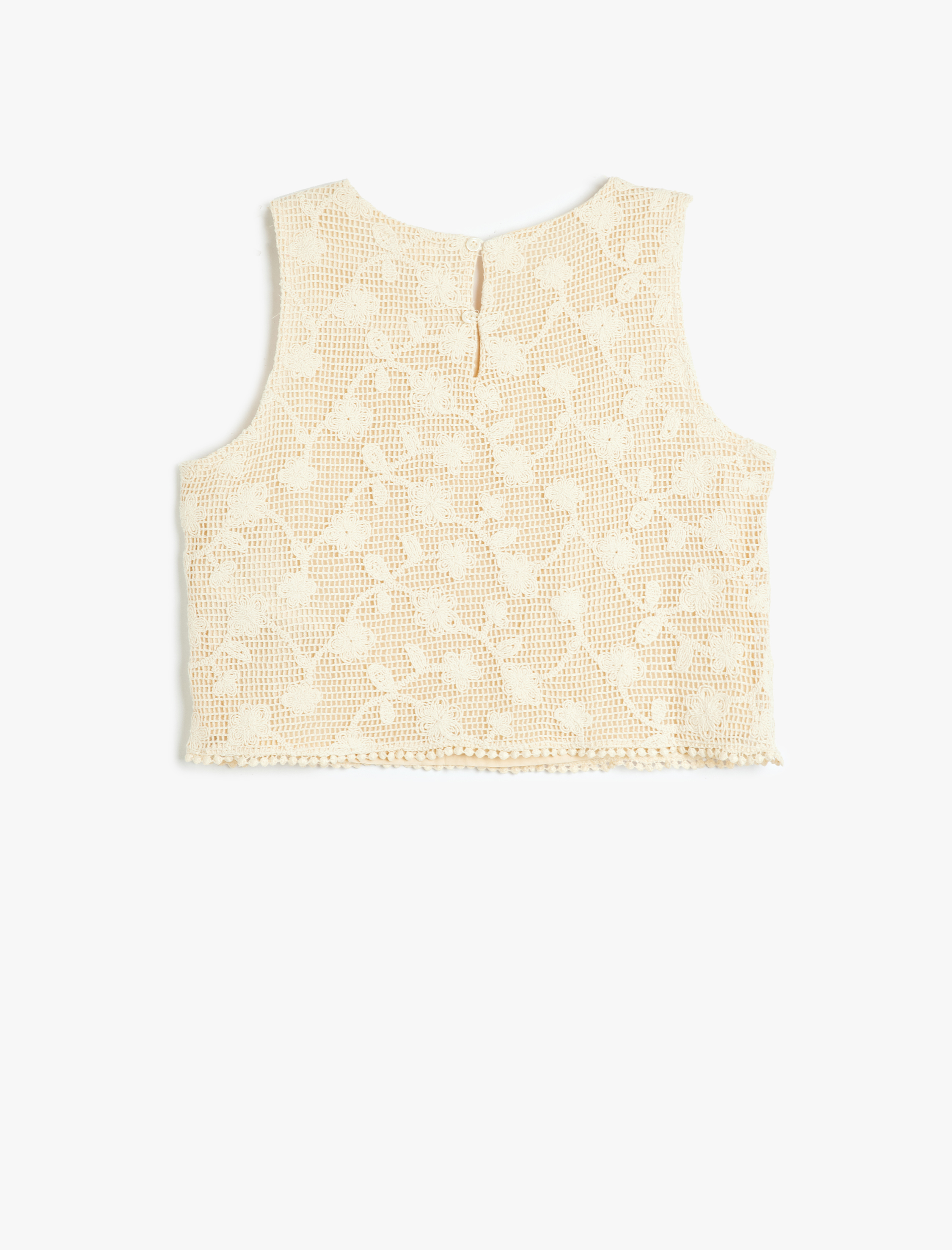  Kız Çocuk Dantelli Crop Bluz Askılı Yuvarlak Yaka Astarlı