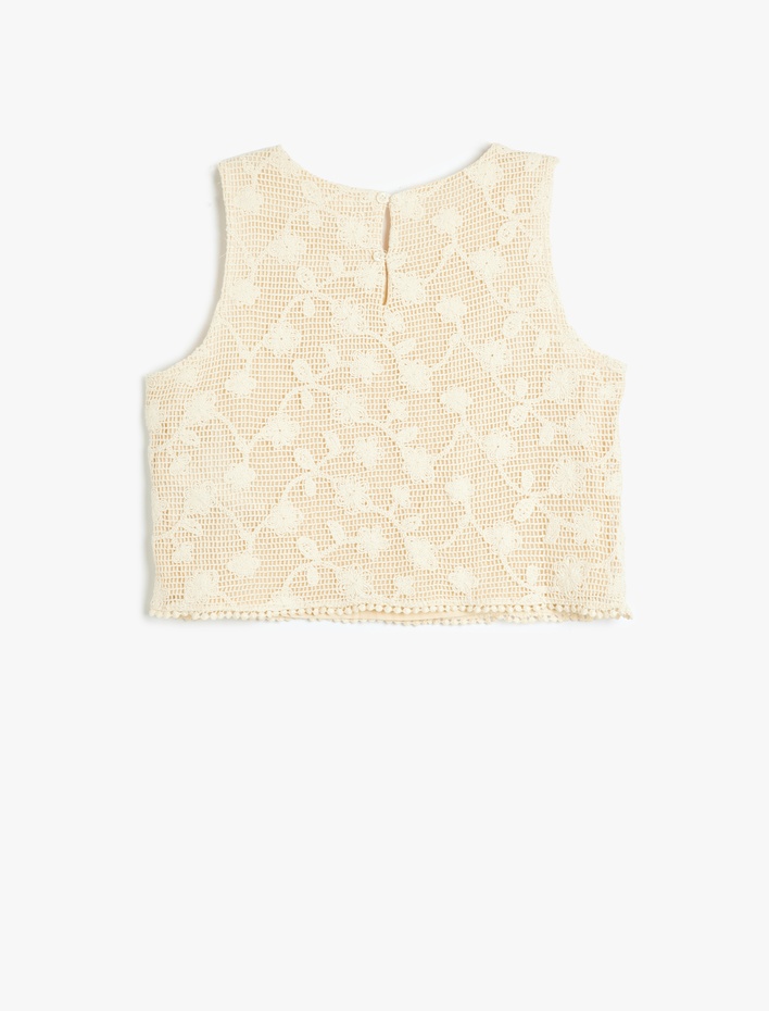 Kız Çocuk Dantelli Crop Bluz Askılı Yuvarlak Yaka Astarlı