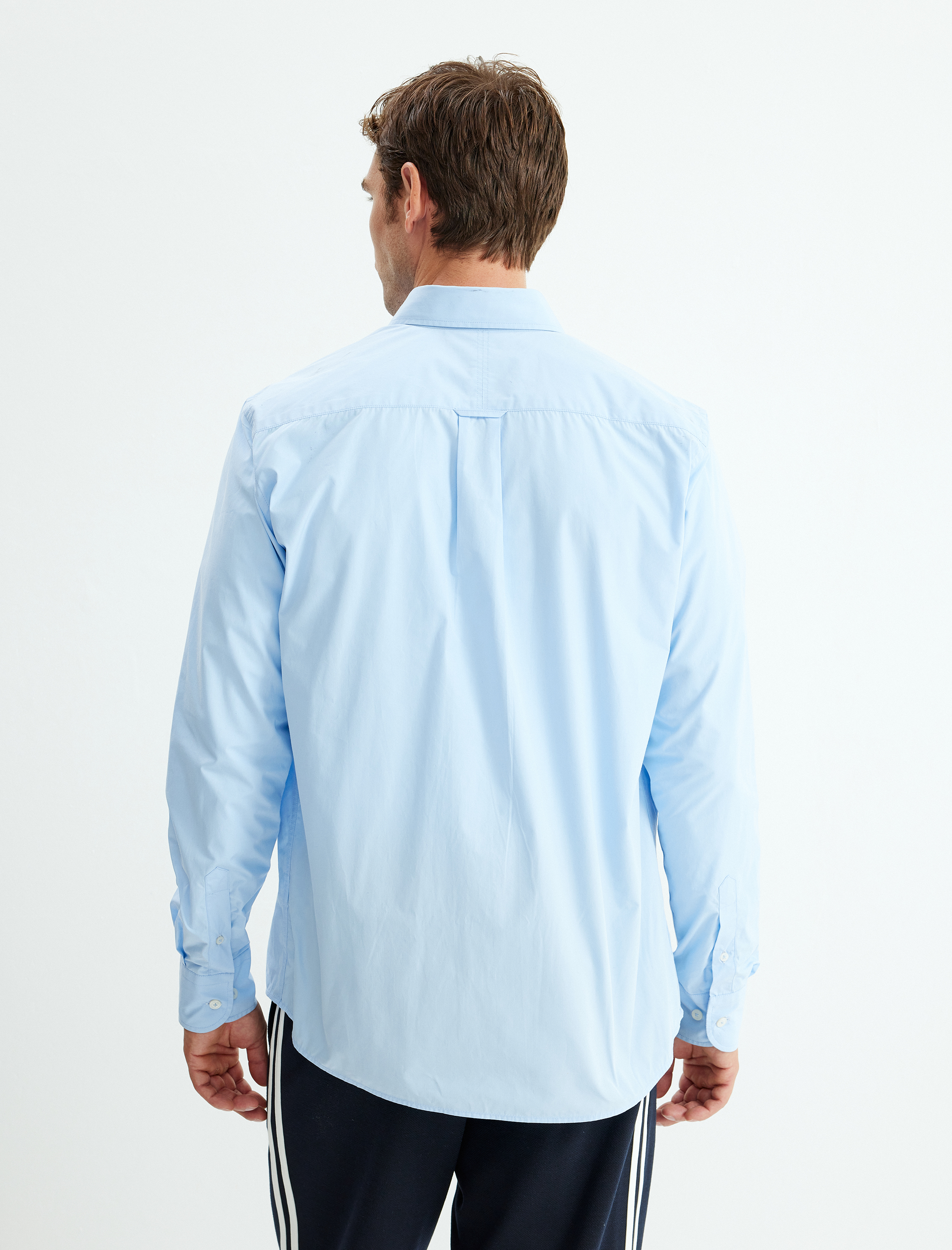   Slim Fit Gömlek Uzun Kollu Yarım İtalyan Yaka Pamuklu