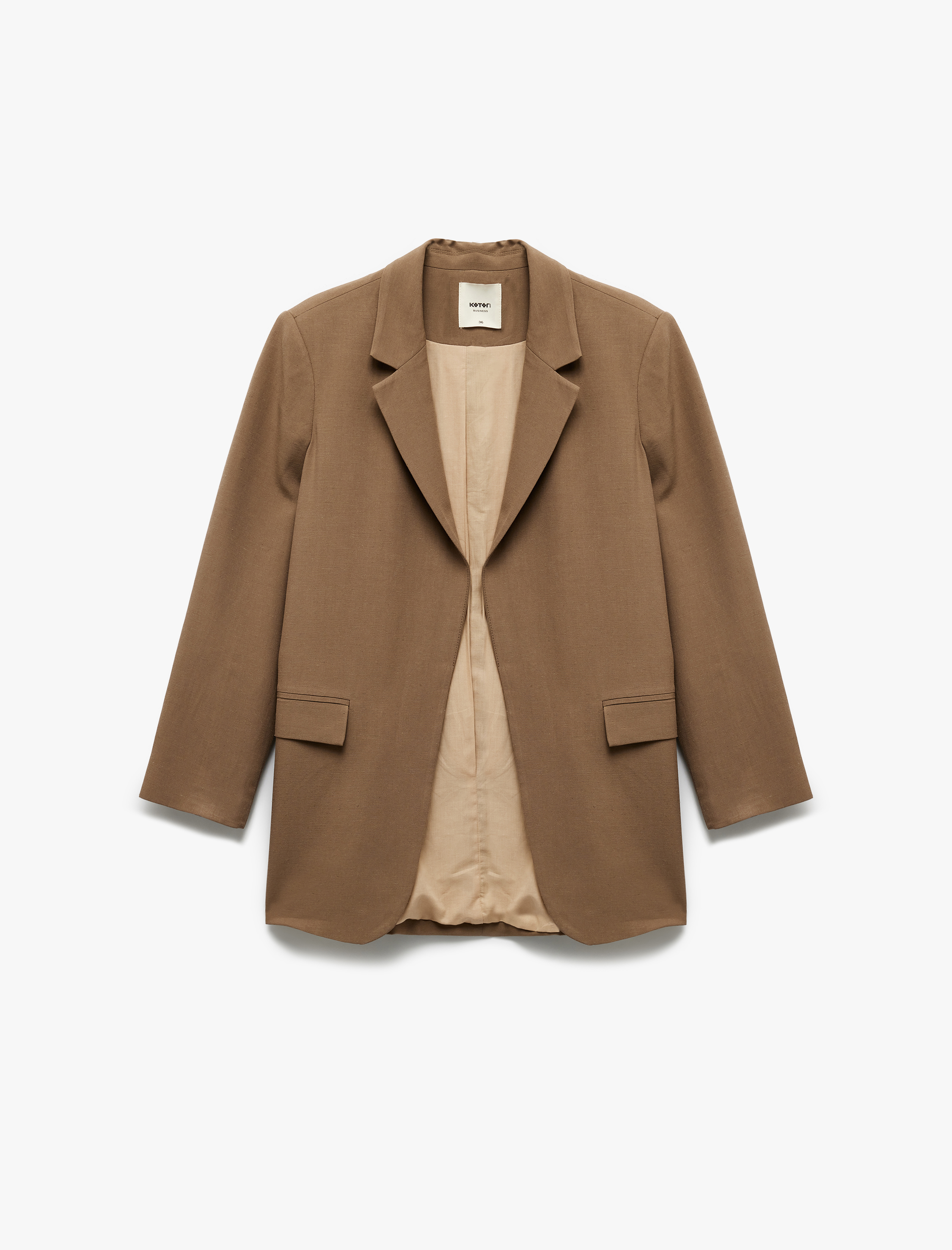   Cepli Astarlı Kruvaze Keten Karışımlı Oversize Blazer Ceket