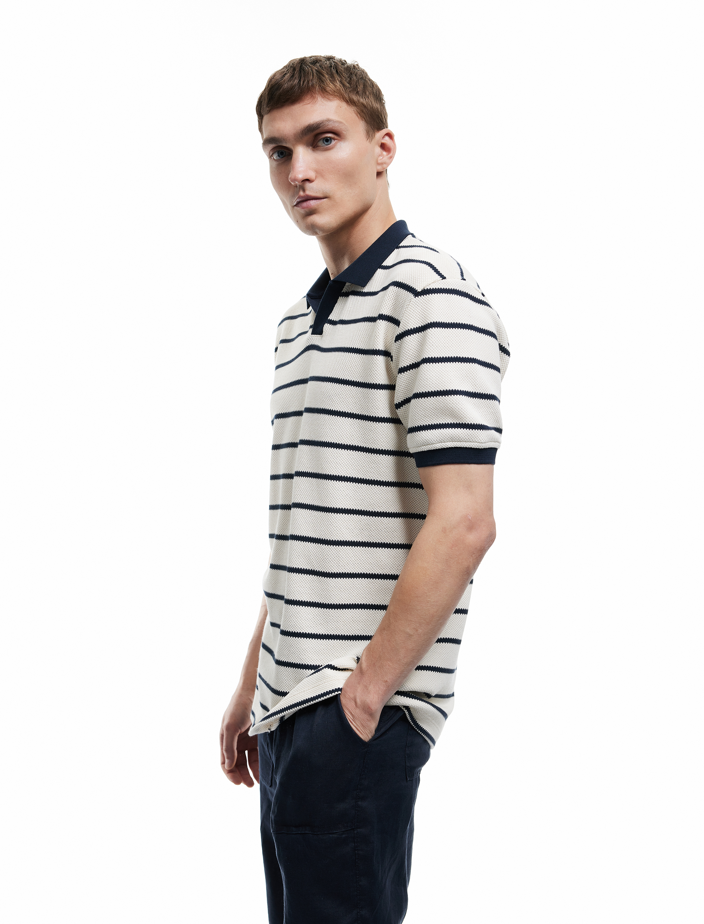   Kısa Kollu Regular Fit Pamuklu Çizgili Polo Yaka Tişört