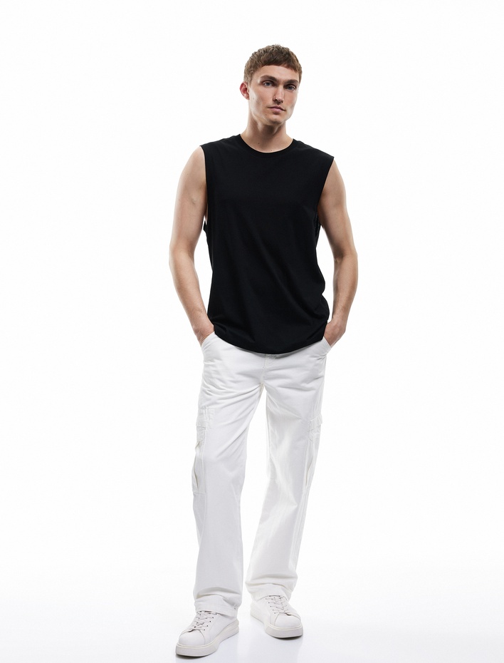  Bisiklet Yaka Regular Fit Pamuklu Kolsuz Tişört