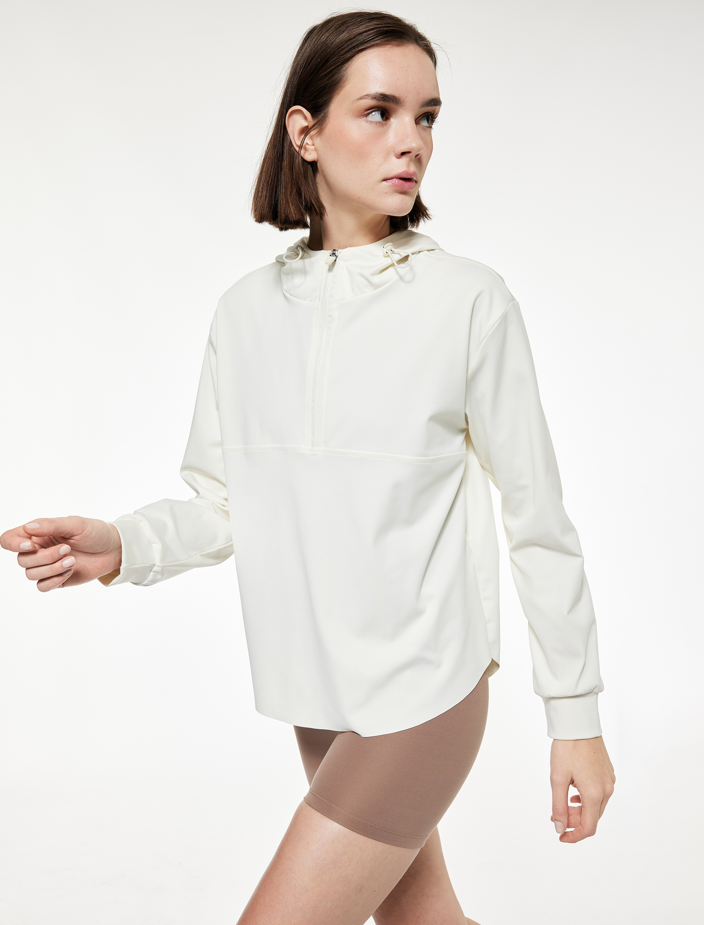   Yarım Fermuarlı Kapüşonlu Oversize Spor Sweatshirt