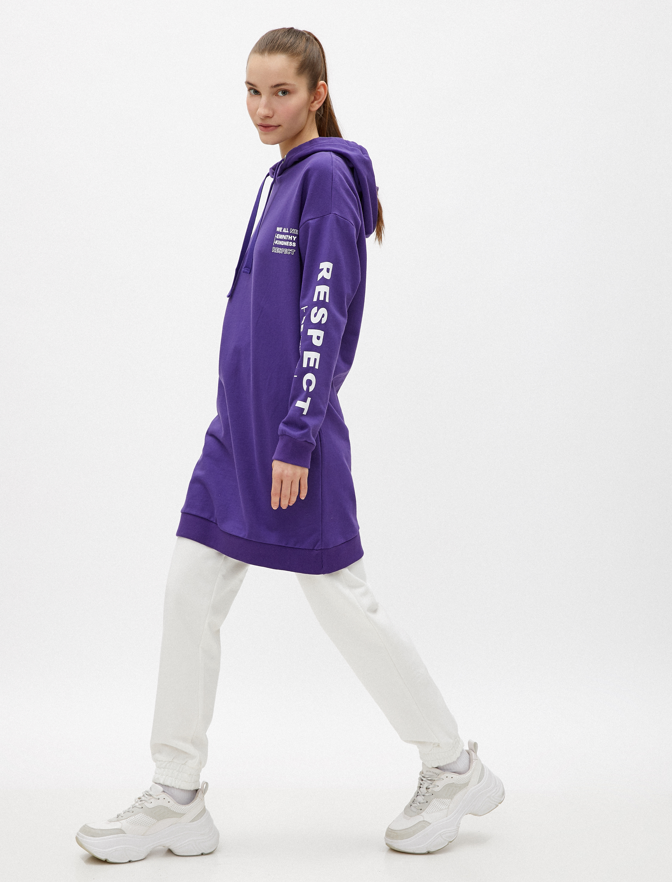   Pamuklu Kapüşonlu Yazılı Baskılı Sweatshirt