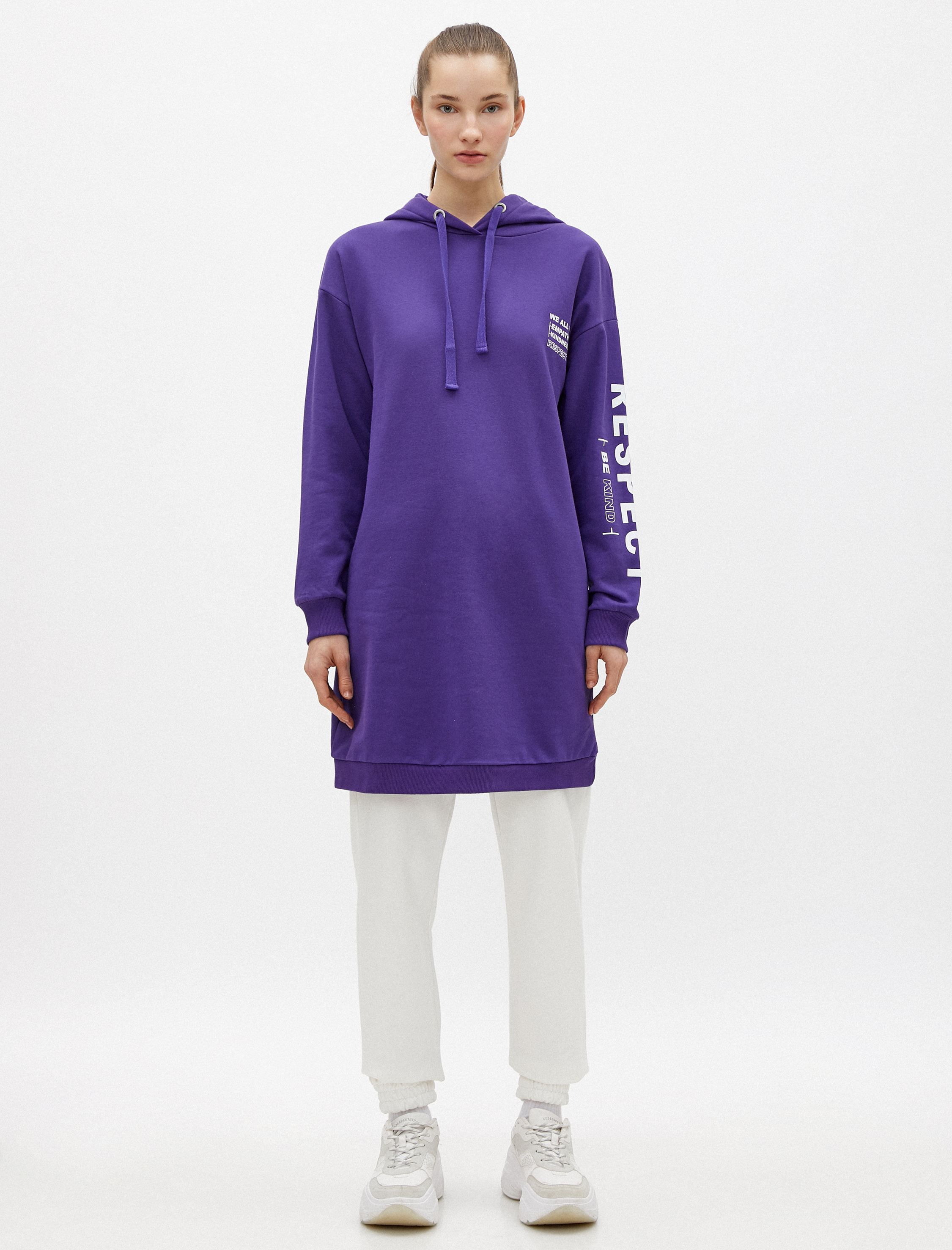   Pamuklu Kapüşonlu Yazılı Baskılı Sweatshirt