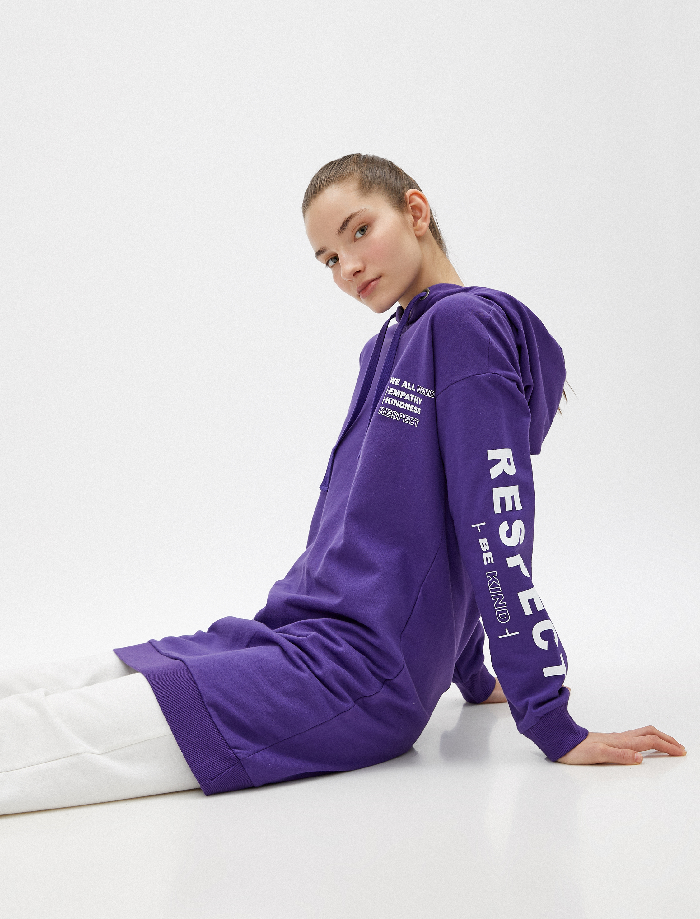   Pamuklu Kapüşonlu Yazılı Baskılı Sweatshirt